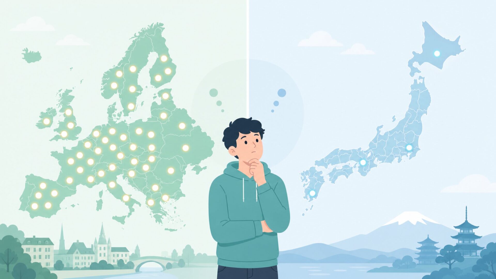 欧州と日本の流通密度を比較するイラスト