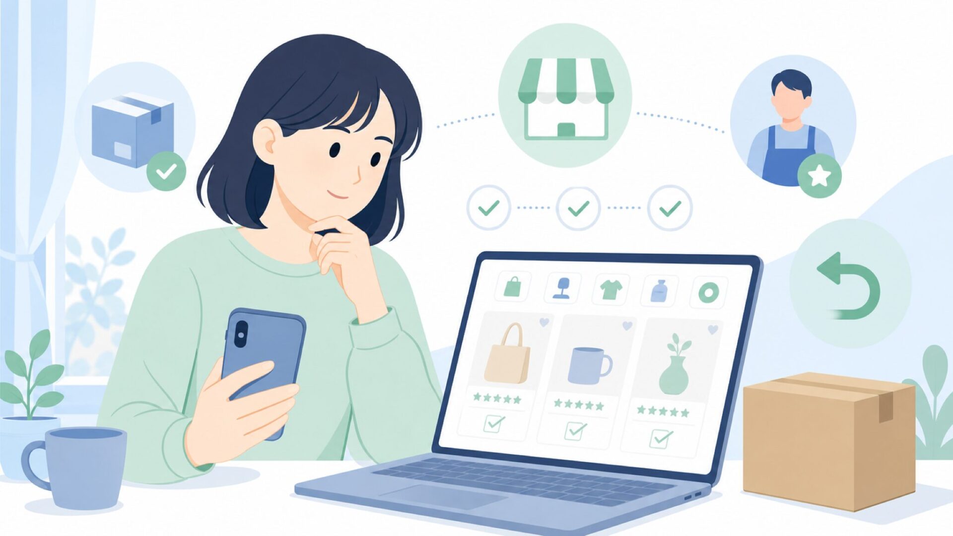 ECの商品ページをチェックする人物