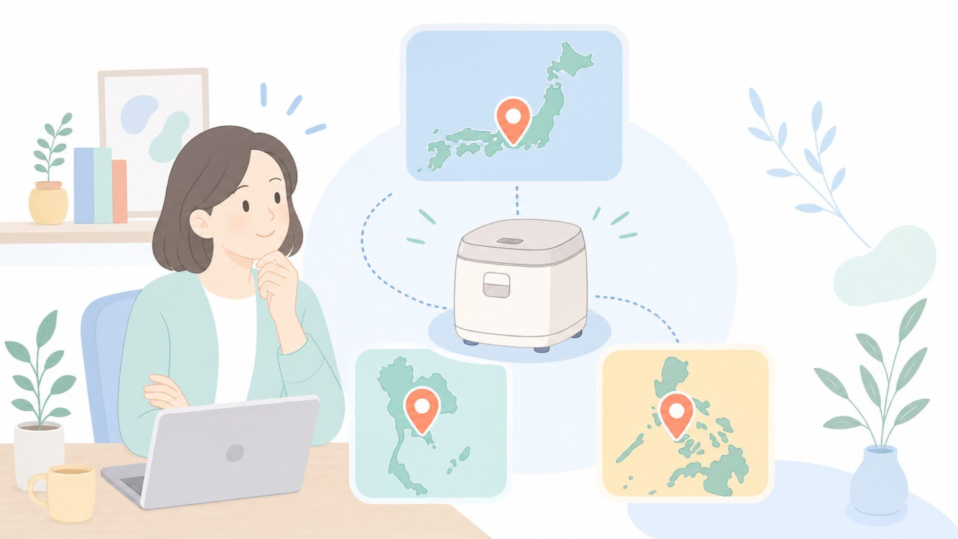 複数地域に関係する家電ブランドのイラスト