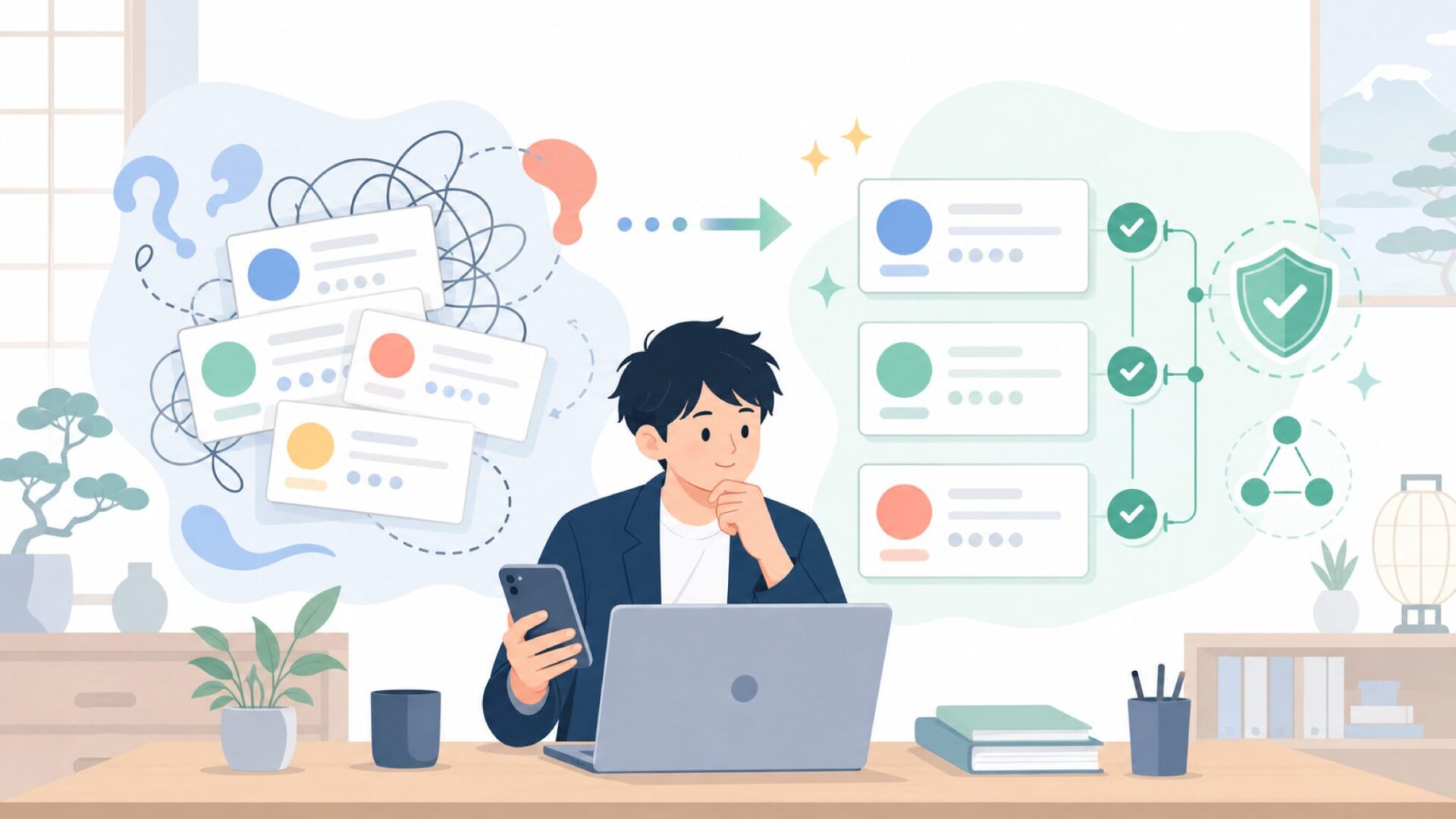 紛らわしい同名・類似企業との違いをスッキリ整理を表すイラスト