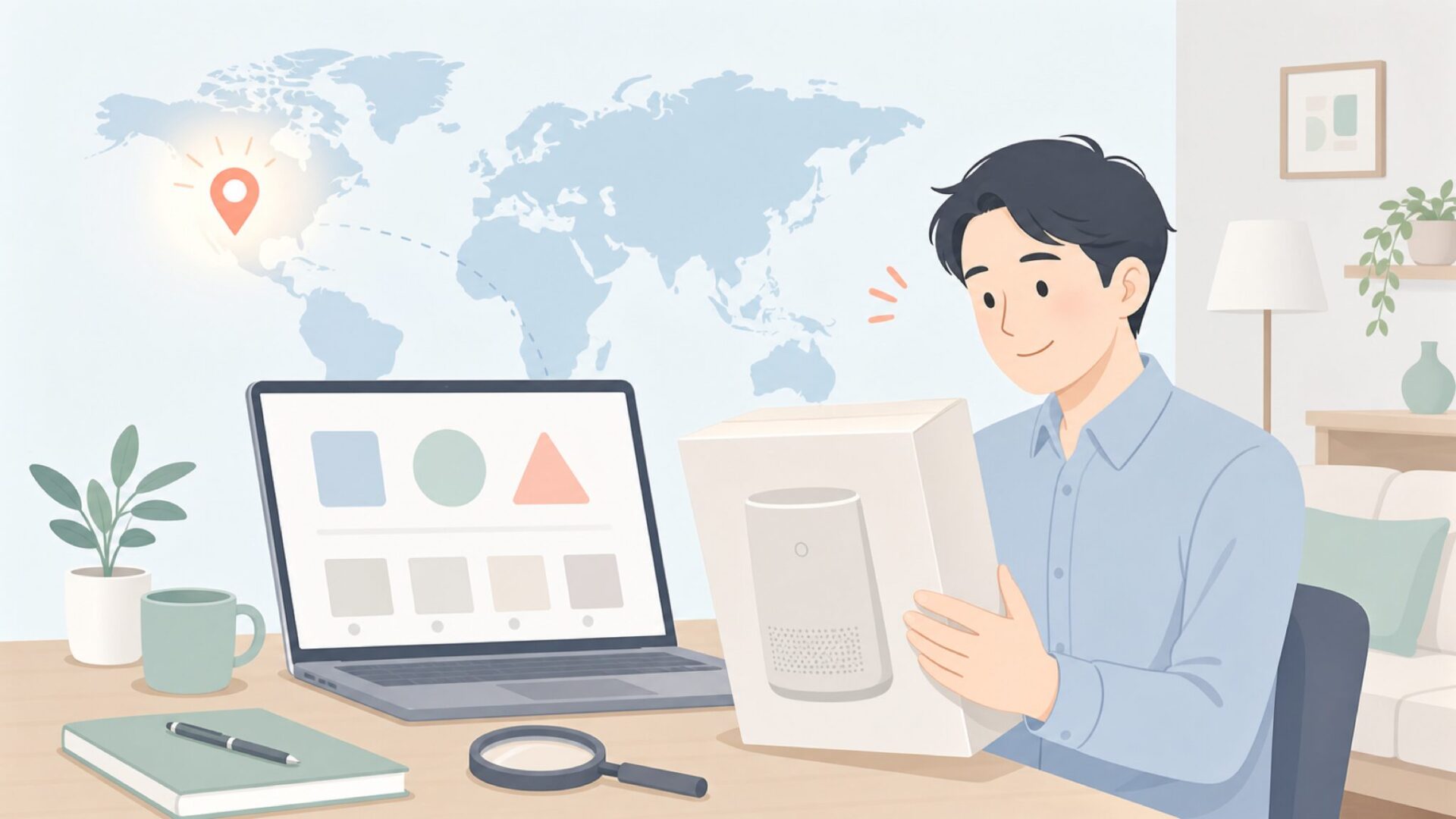 ブランドの国籍を調べて安心する人のイラスト