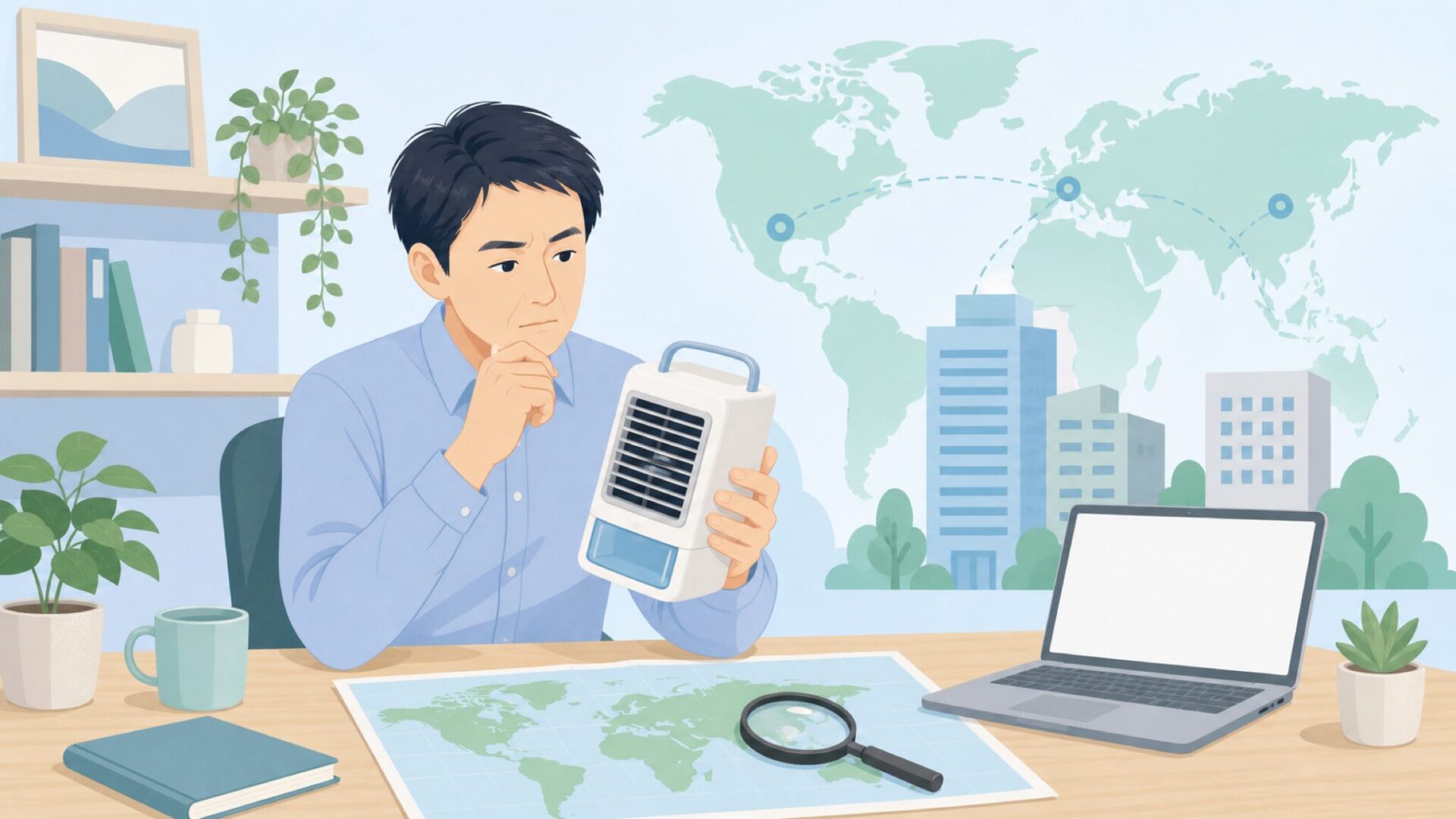 販売元と国を調べる会社員