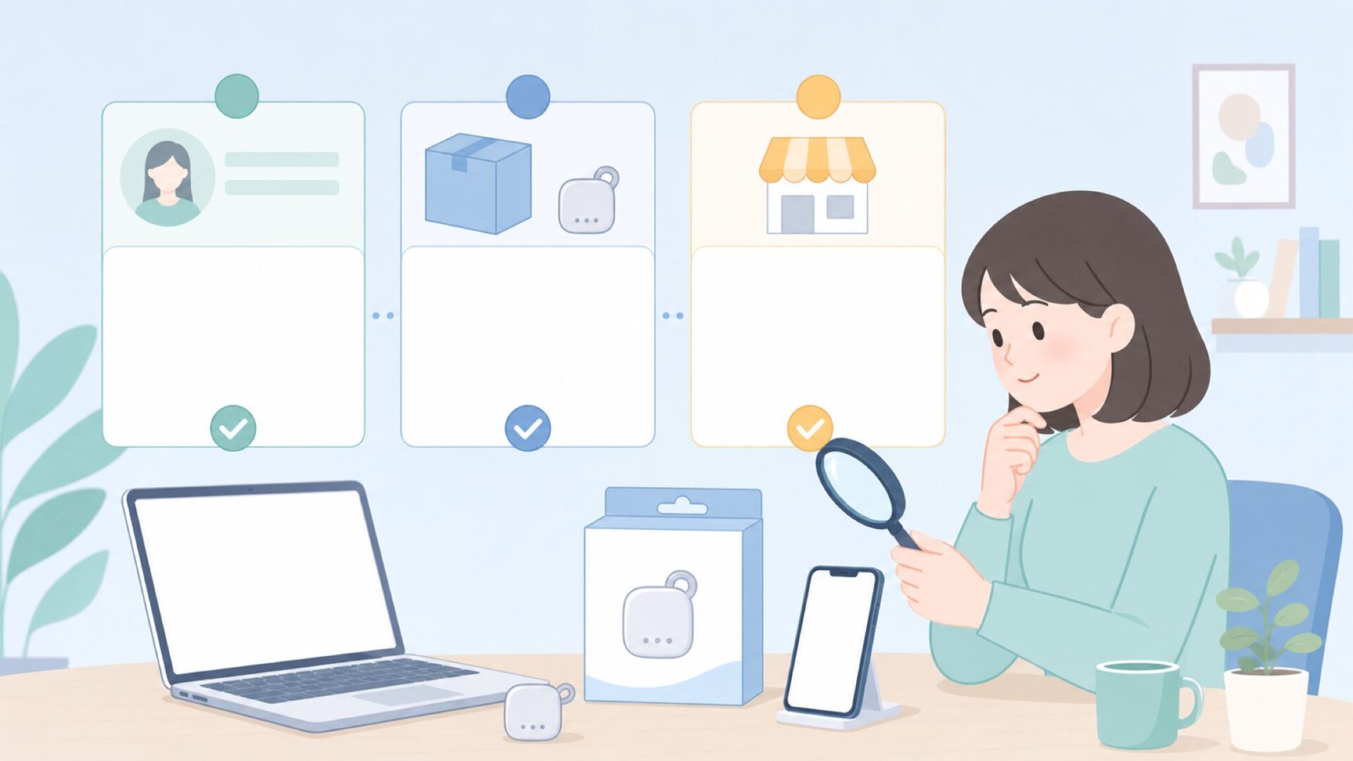 販売元や表示を確認するデスク