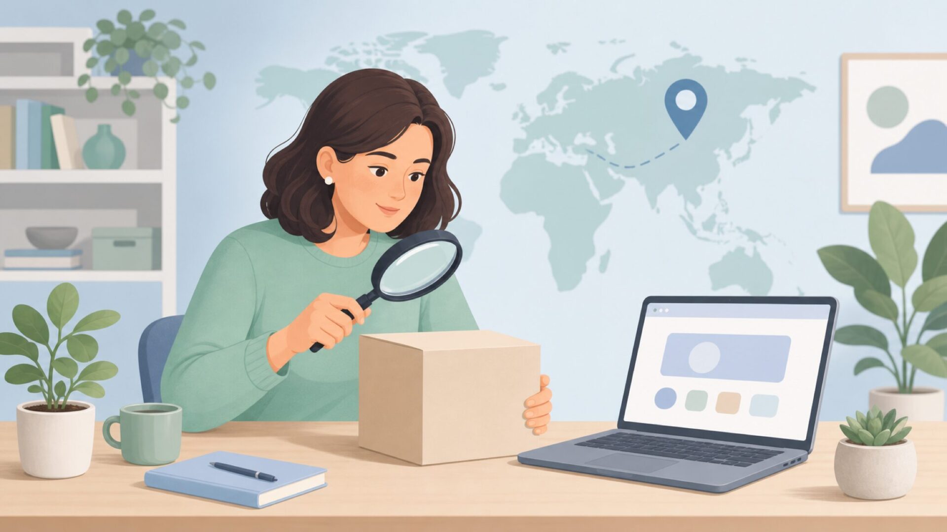 ブランドの国や実体を調べる買い物前の様子