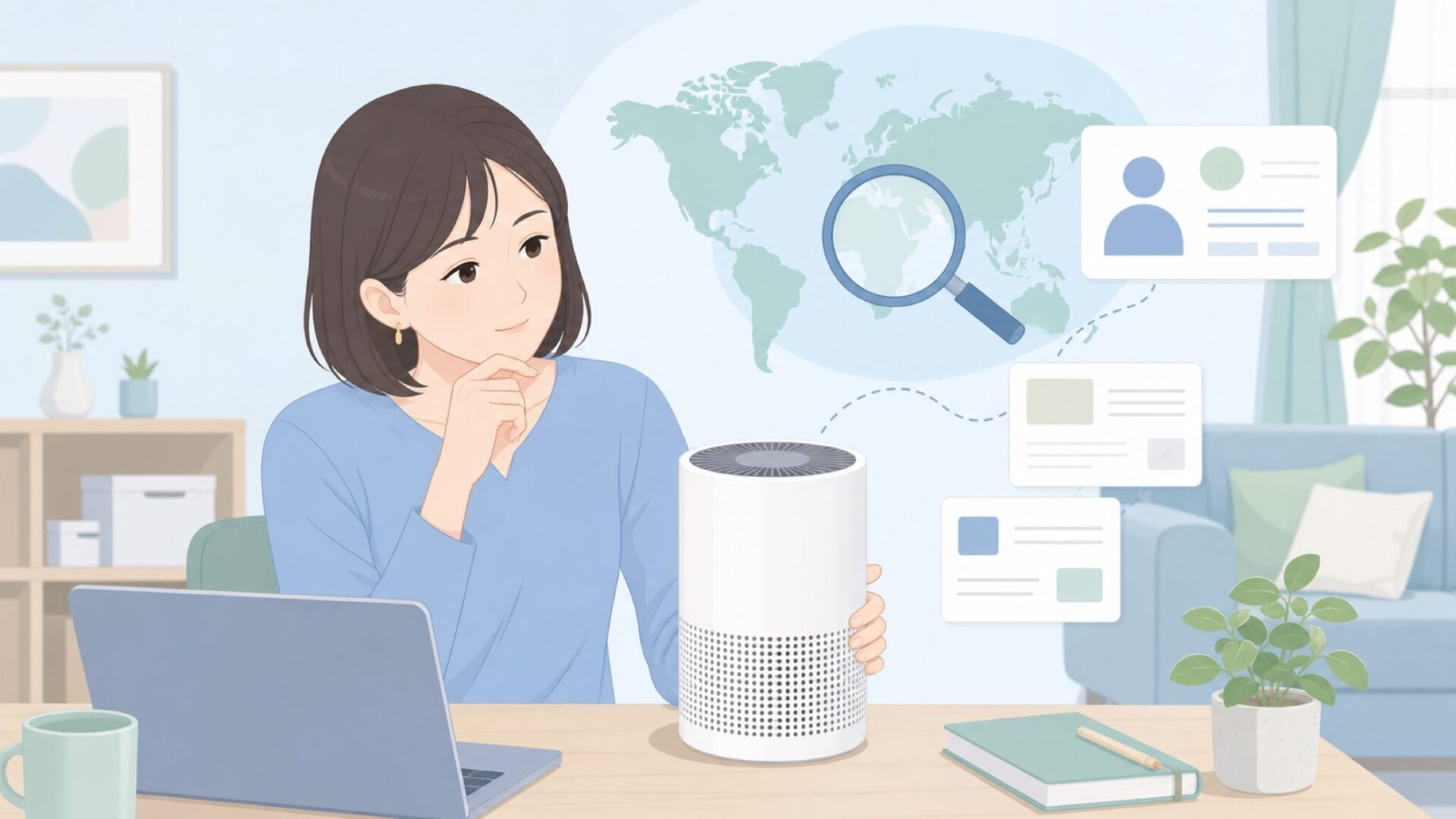 販売元と国を確認する人物