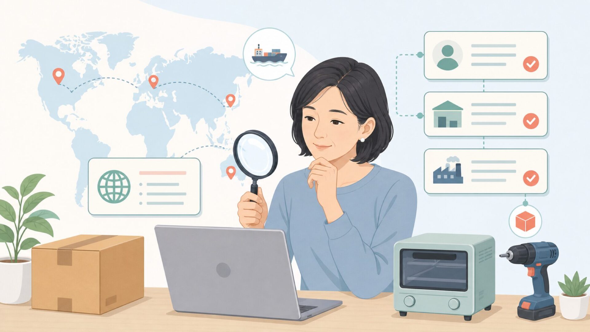 ブランドの国や販売元を調べる様子