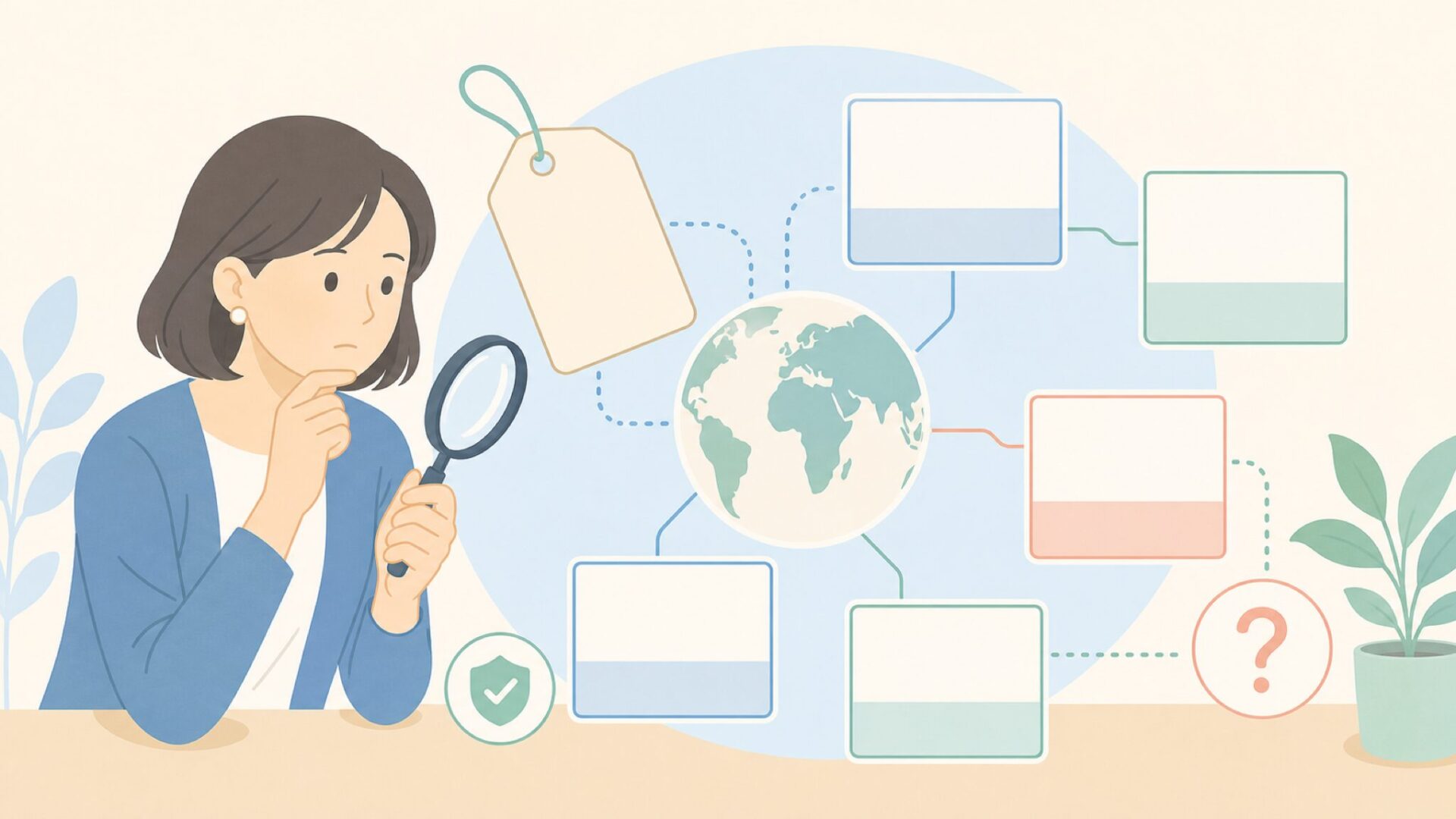 ブランド情報の手がかりを調べるイラスト
