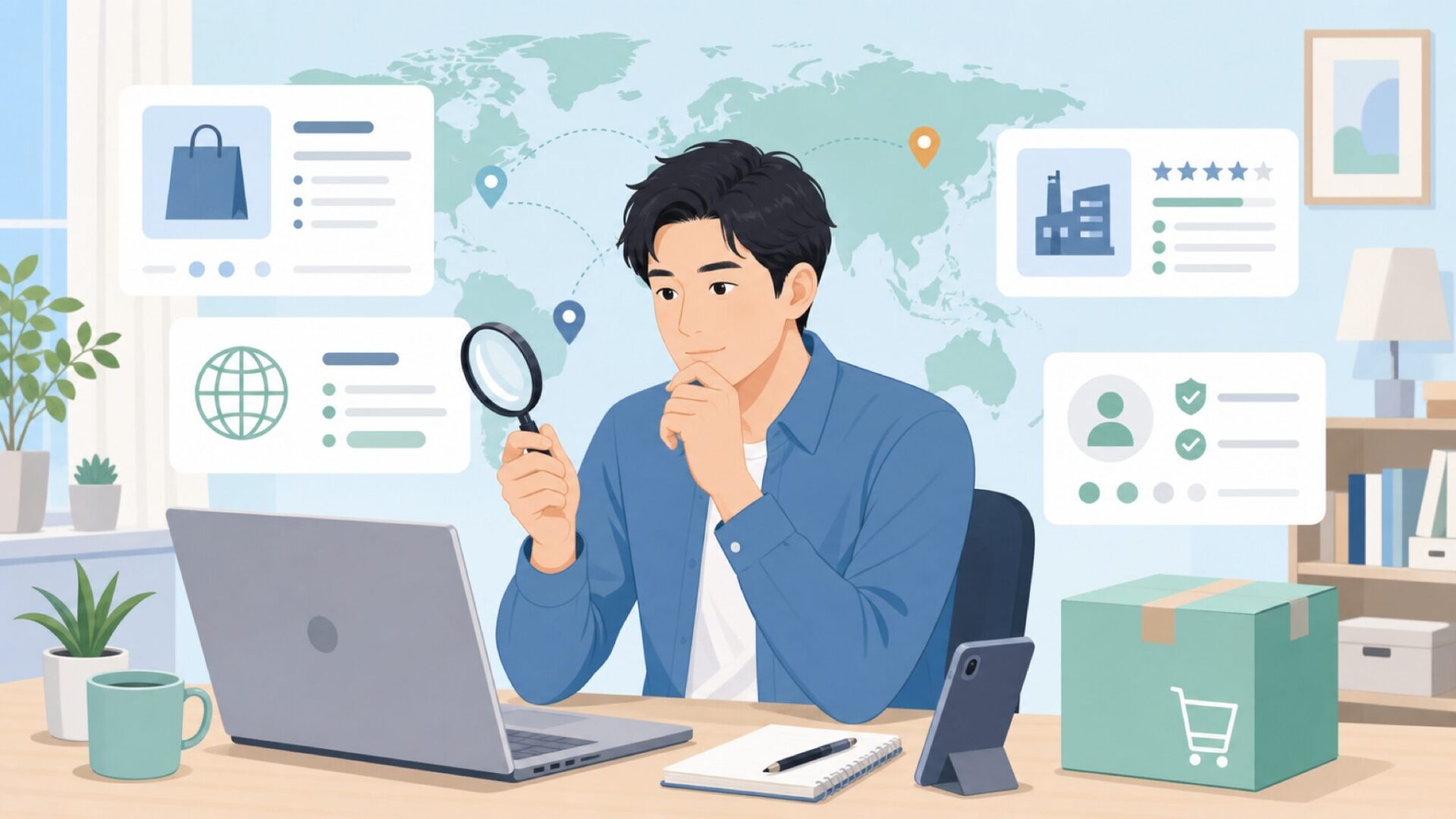 ブランドの国や販売元を調べる人物