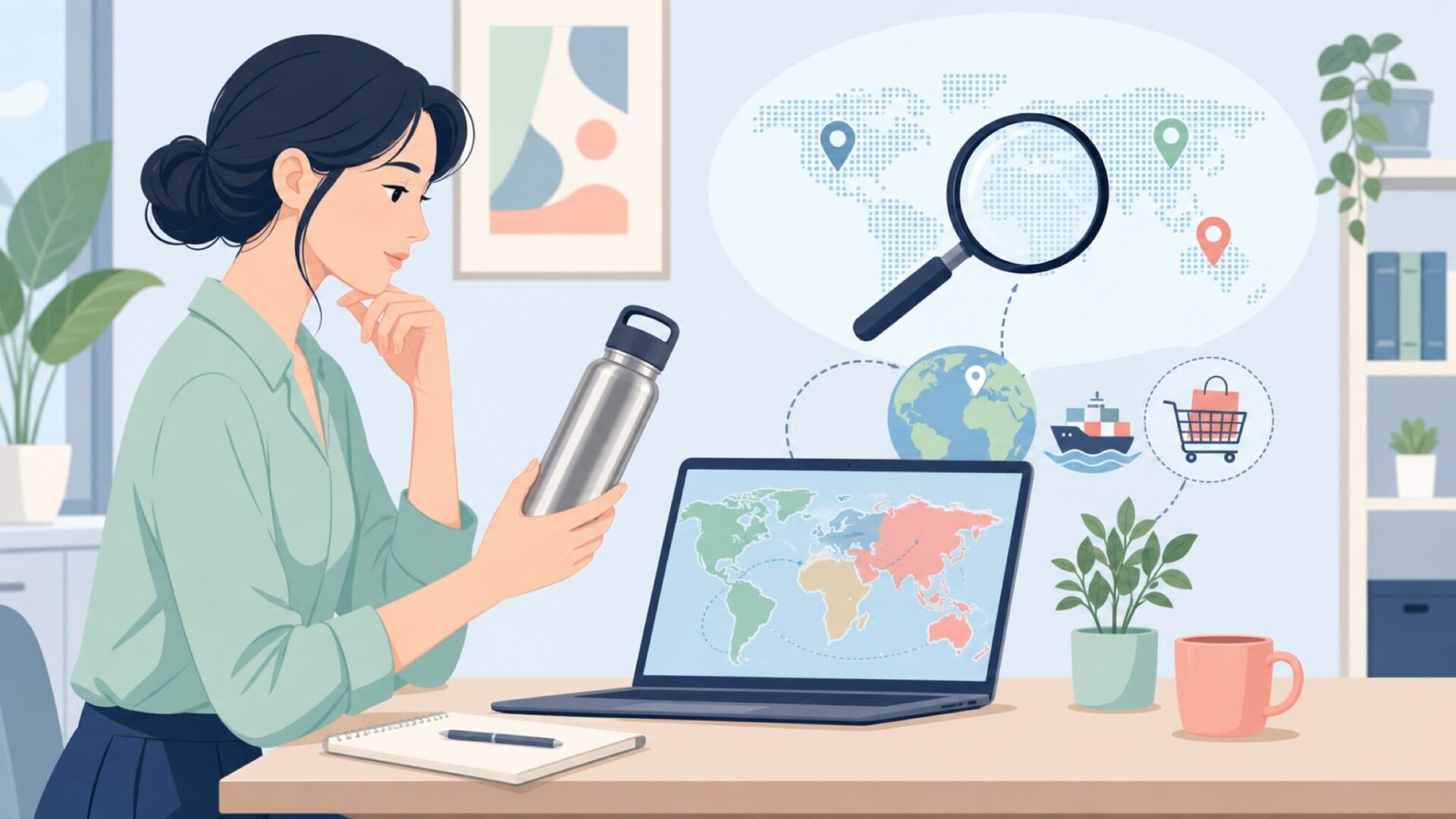 ブランドの国と販売実態を調べるイラスト