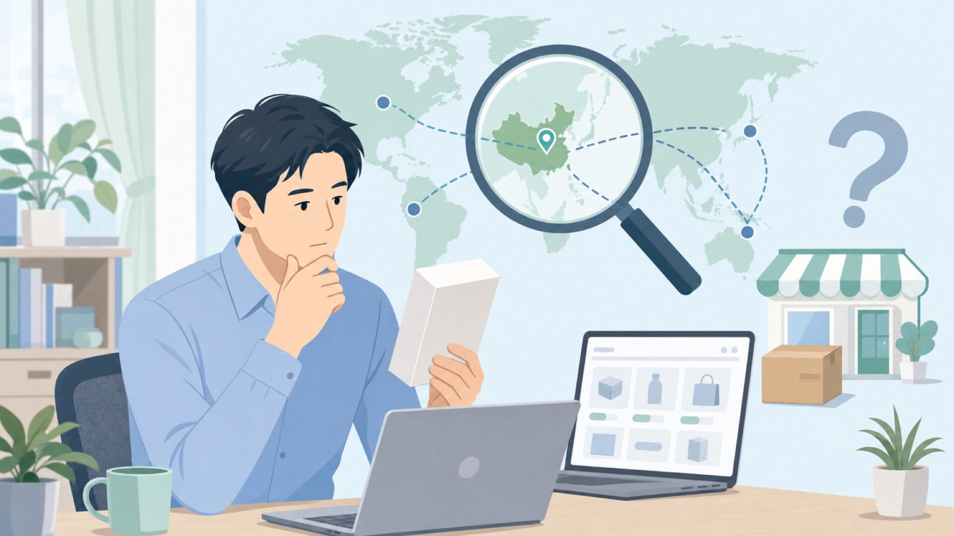 Deniibeの販売経路を調べる人物