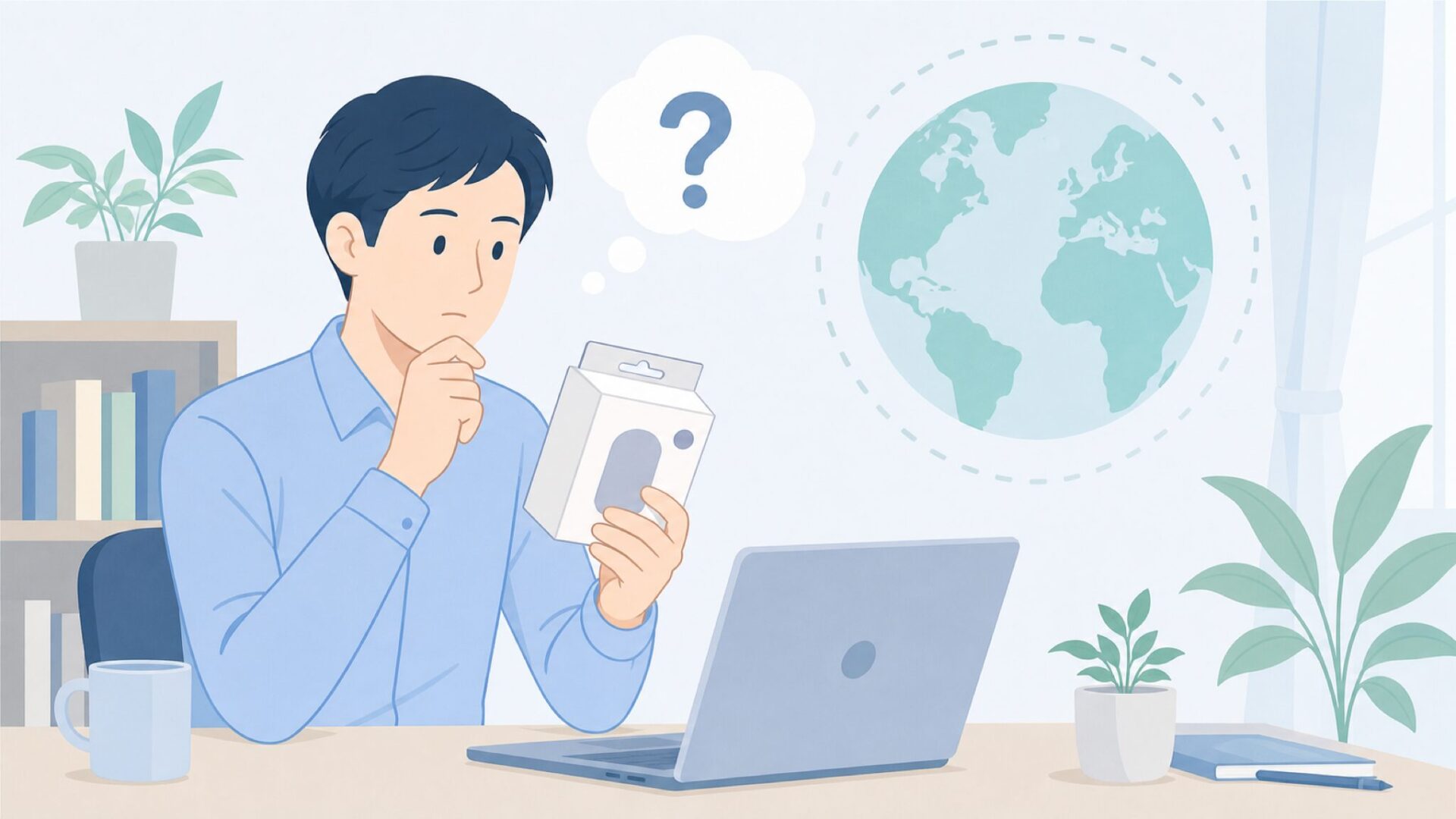 ブランドの国を調べる人物のイラスト