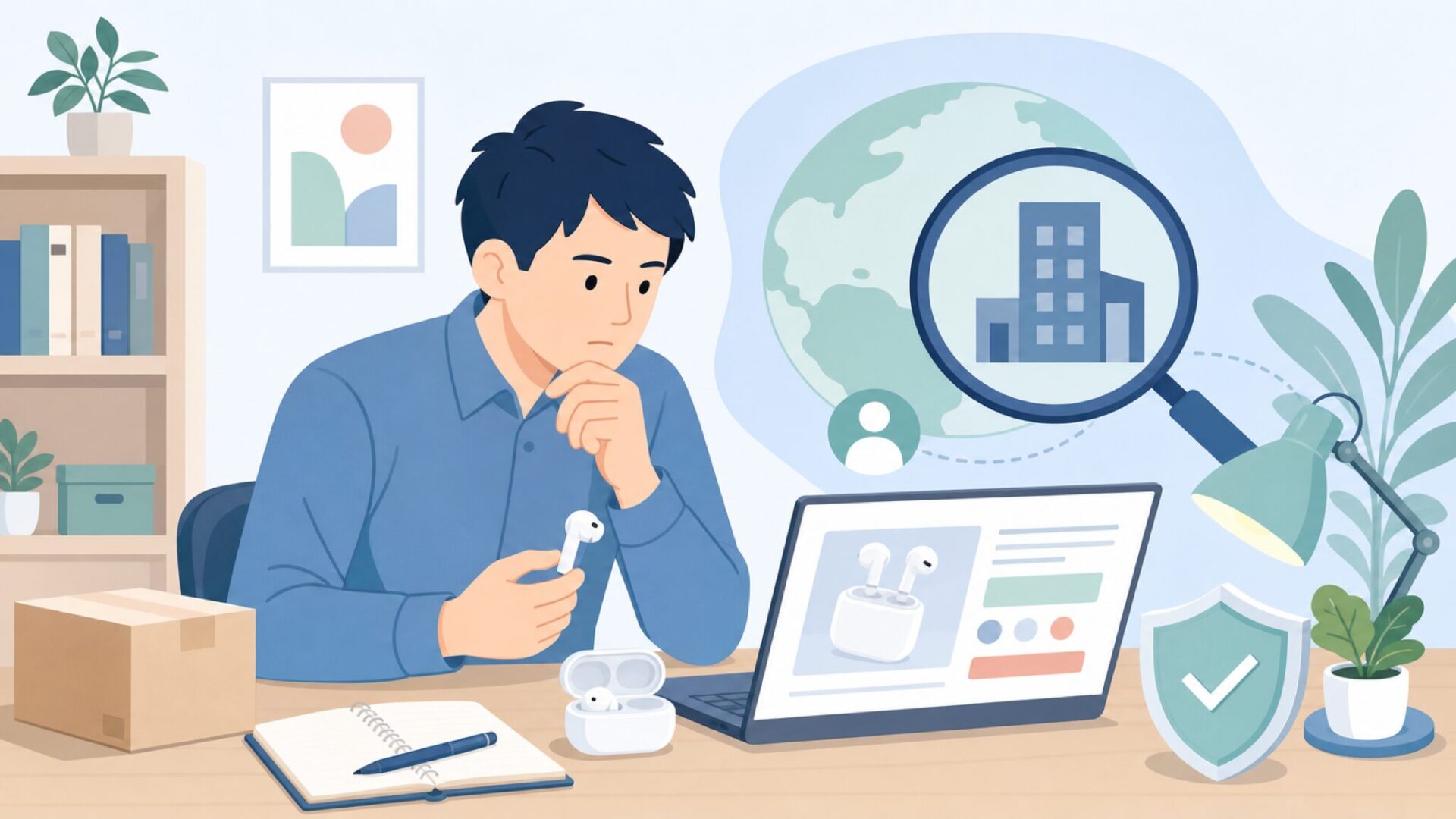 ブランドの正体を調べる人物のイラスト
