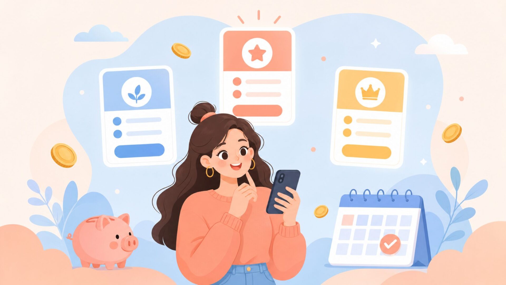 サブスクリプションプランを選ぶ女性のイラスト