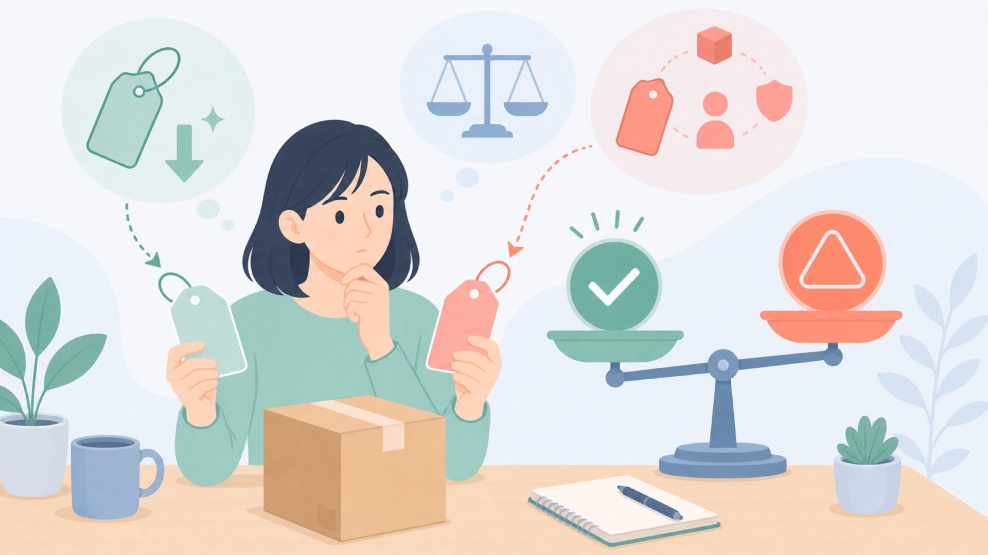 価格の安さとリスクを比較するイラスト