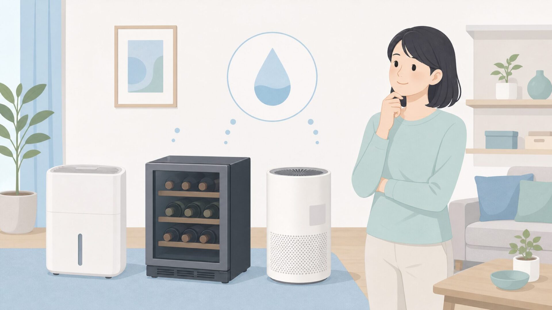 除湿機やワインセラーなど家電を並べたイラスト