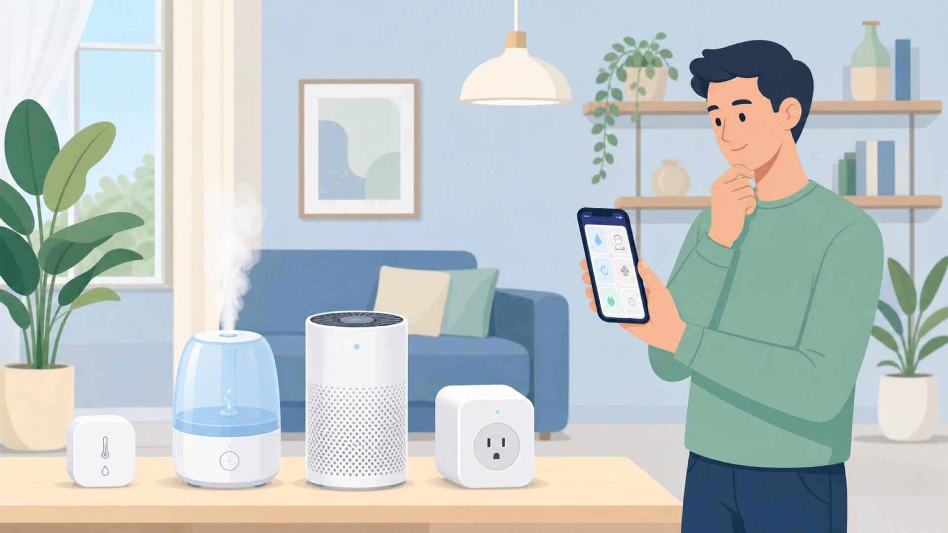 スマート家電の製品群を並べたイラスト