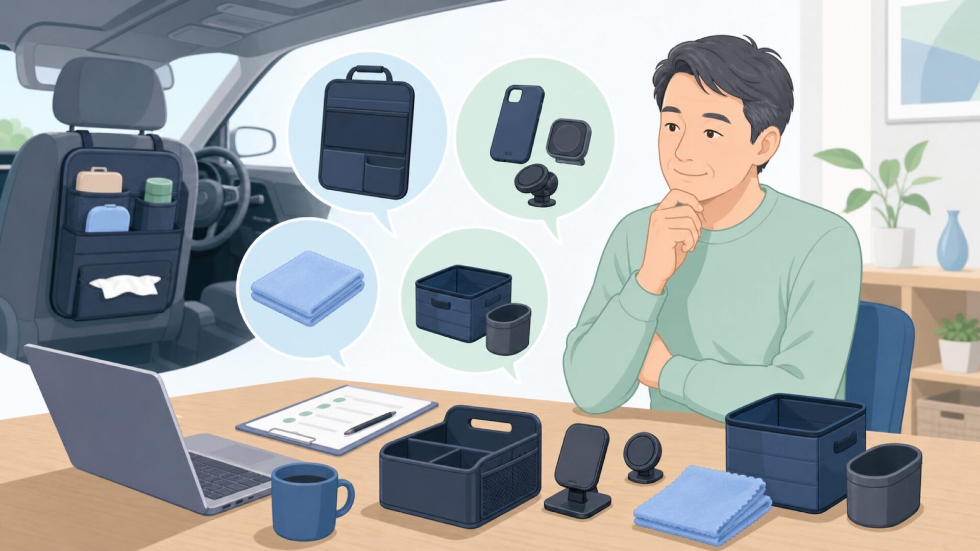 車用品の主な商品ジャンルを比較する様子