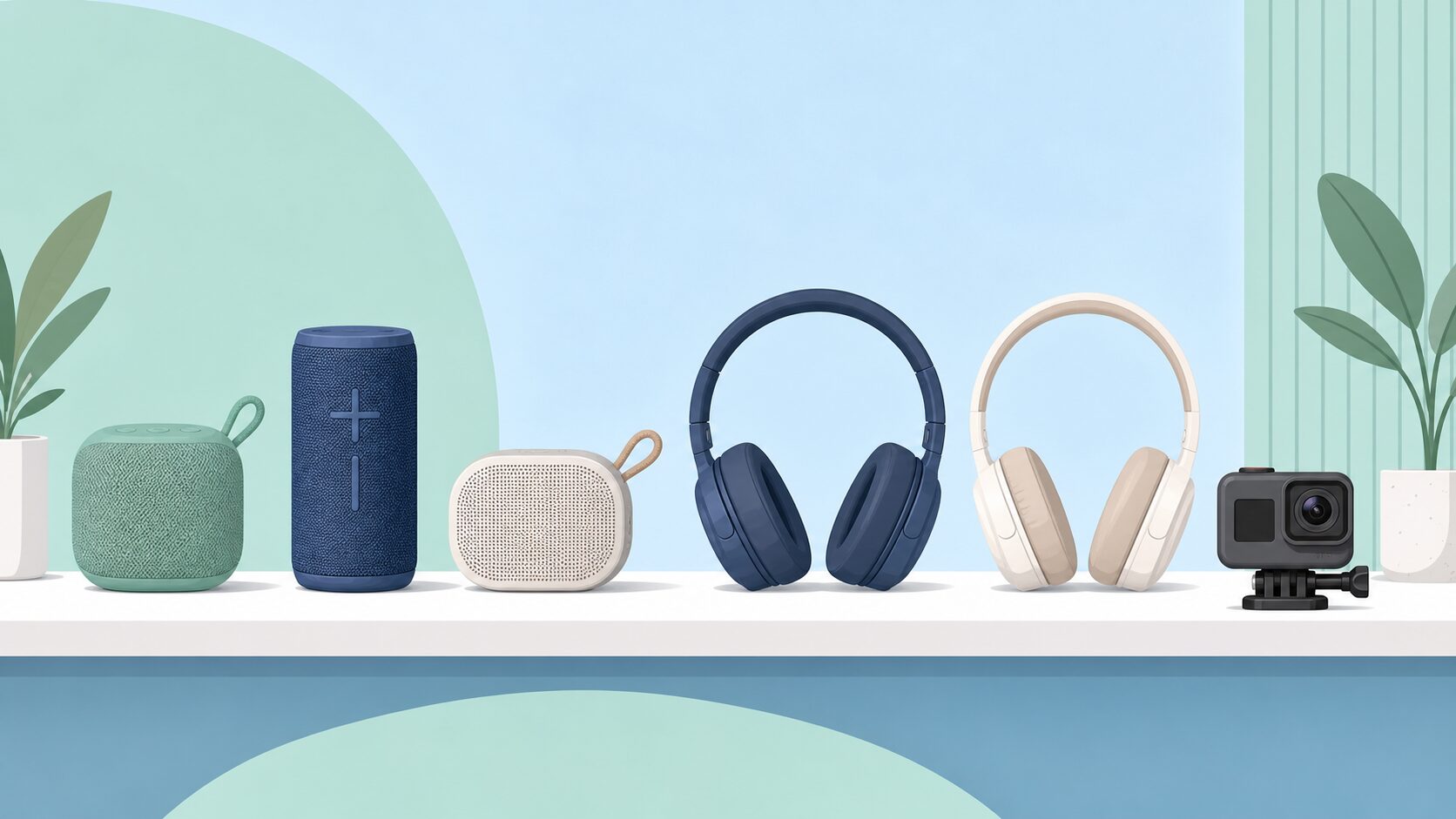 BluetoothスピーカーやヘッドフォンなどVeho Audioの多彩な製品ラインナップのイラスト