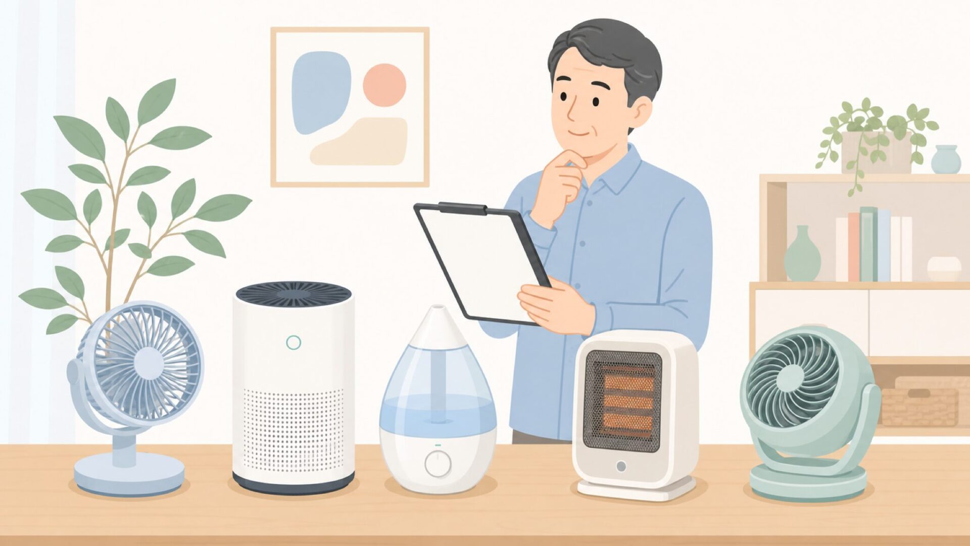 小型家電のラインナップを比較する様子