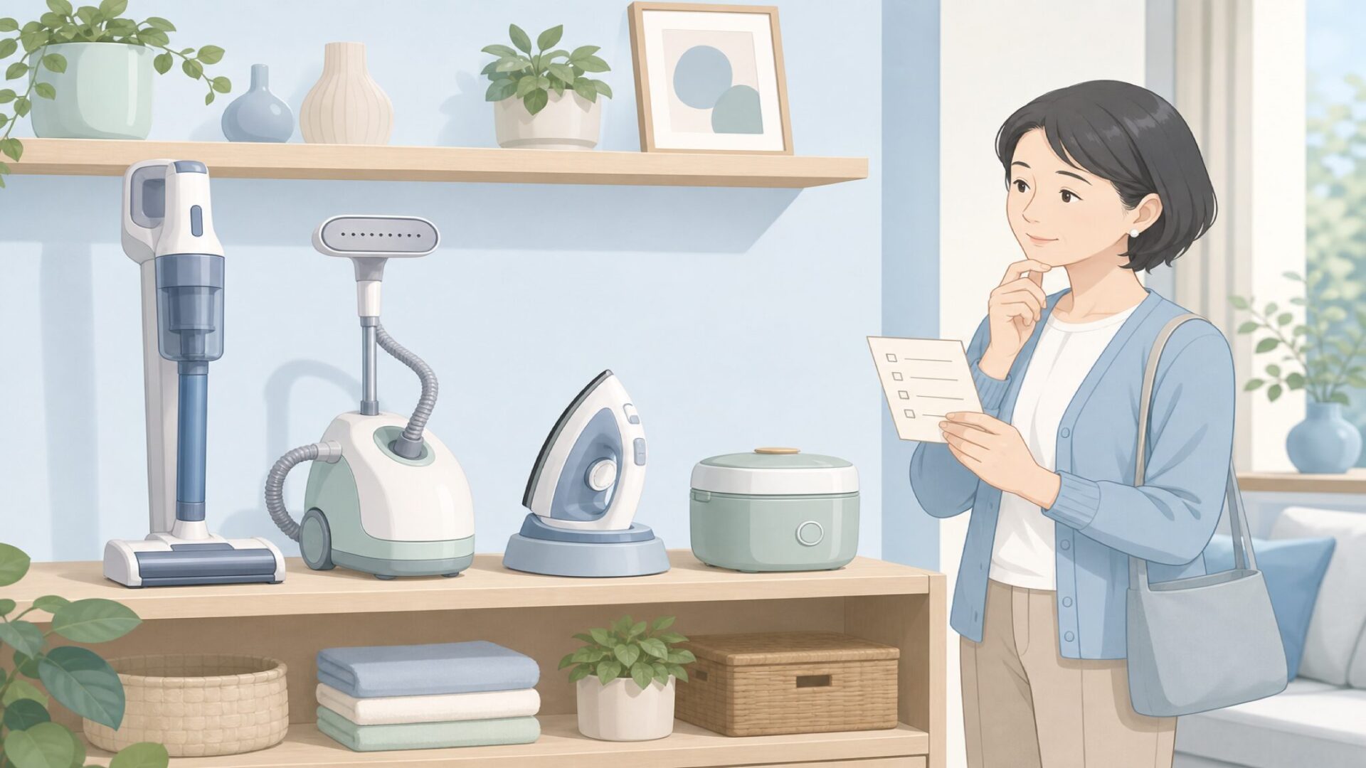 家庭用品のラインナップを確認する人