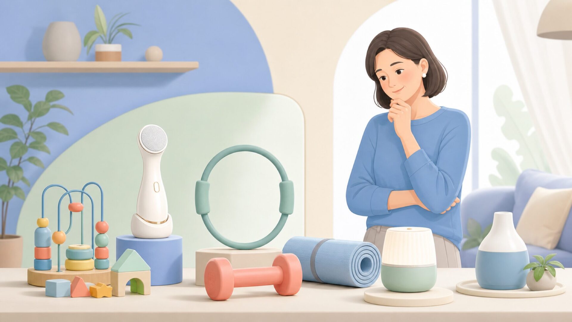 家庭向け商品のラインナップを確認するイラスト
