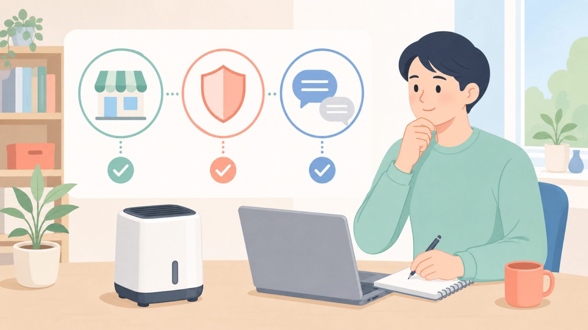 購入前のチェック項目を確認するイラスト