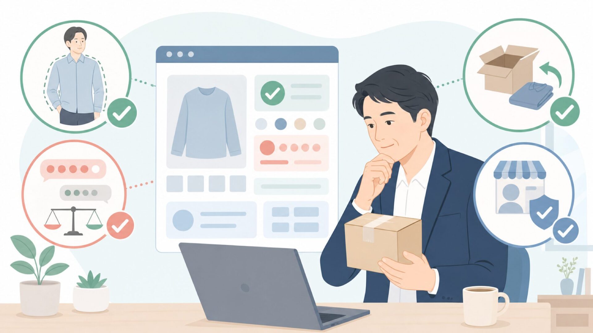 購入前チェック項目を確認する人物