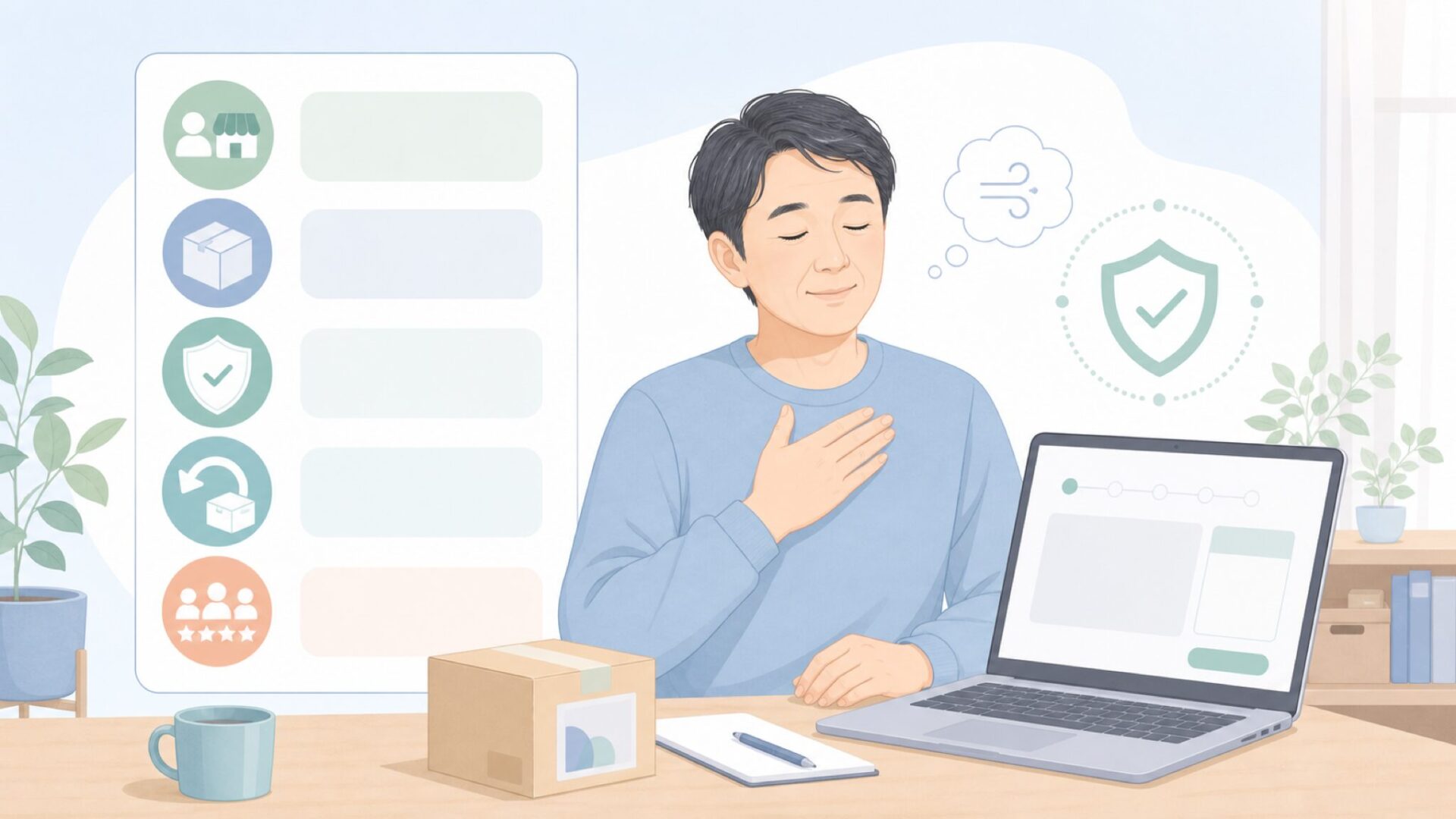 購入前チェックリストを確認するイラスト