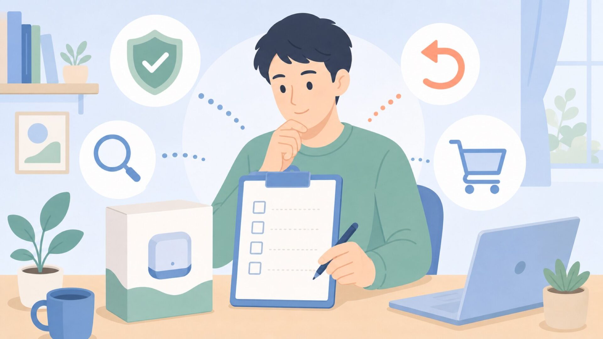 購入前チェックで判断する人のイラスト