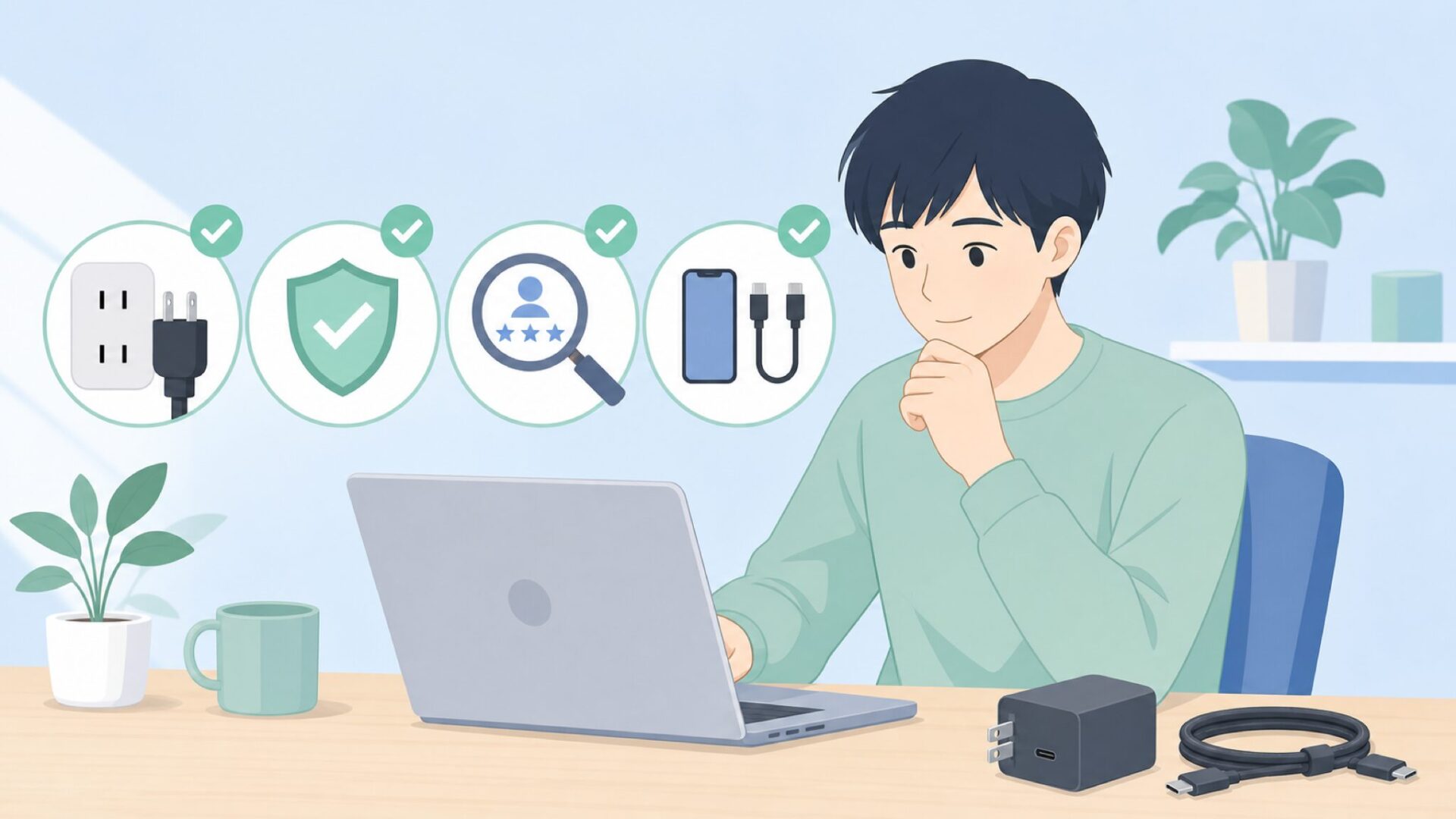 購入前の確認ポイントを見る人のイラスト