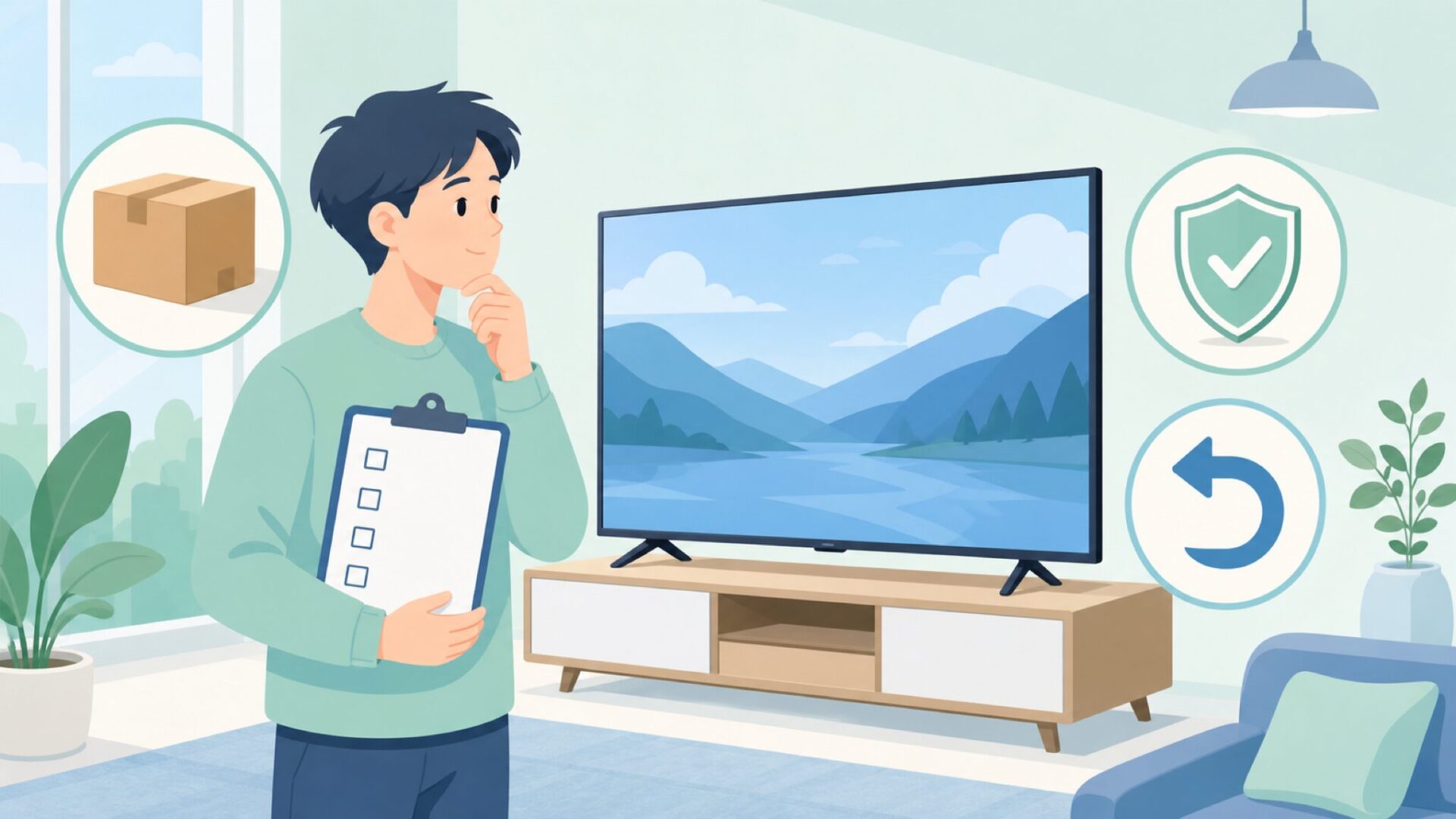 テレビ購入前のチェック項目を確認するイラスト