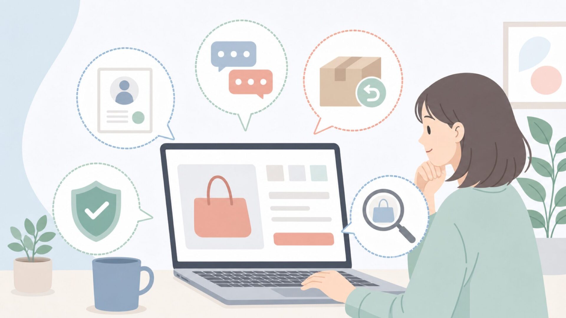 購入前の確認手順を調べる人のイラスト