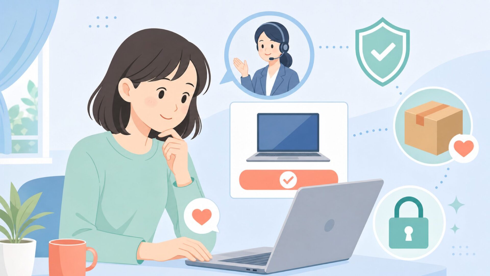 購入前に保証とサポートを確認する人物