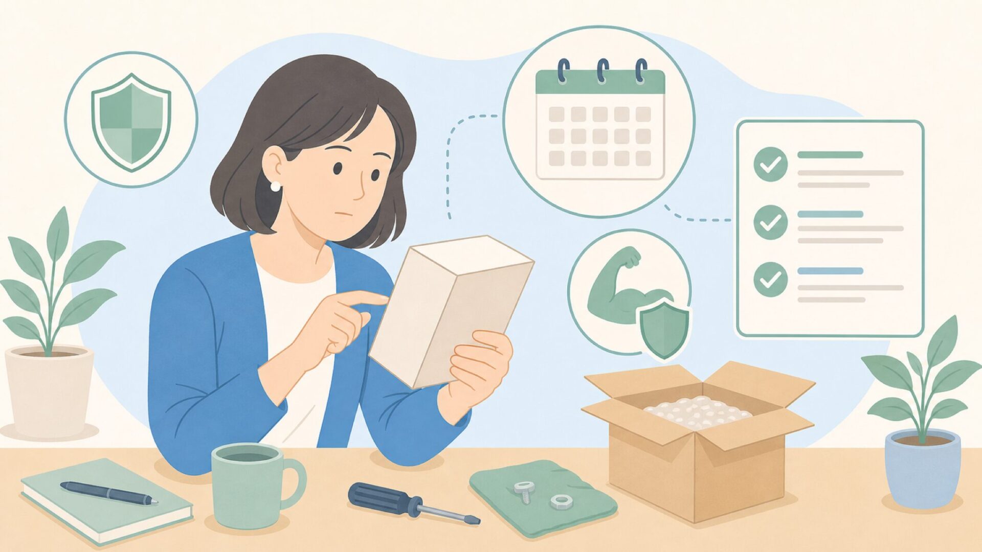 商品の品質と耐久性を確認するイラスト