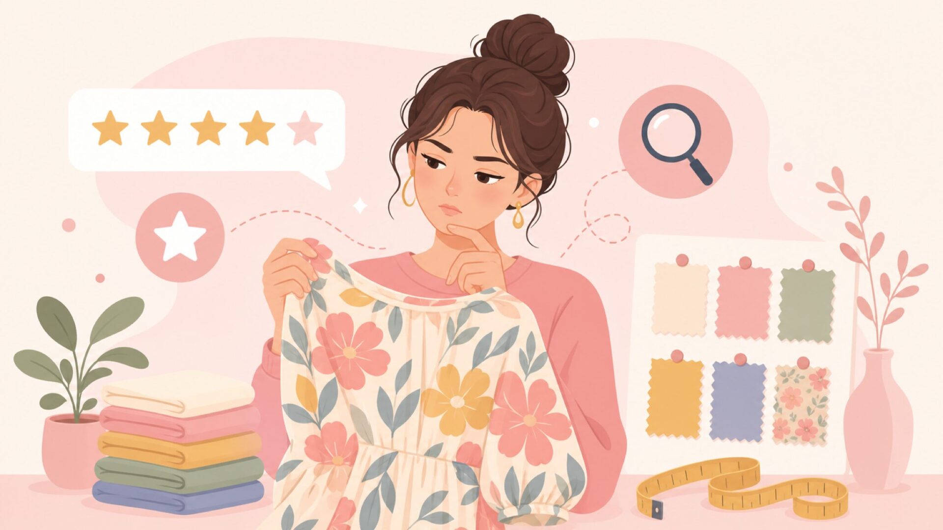 商品の品質を確認する女性のイラスト