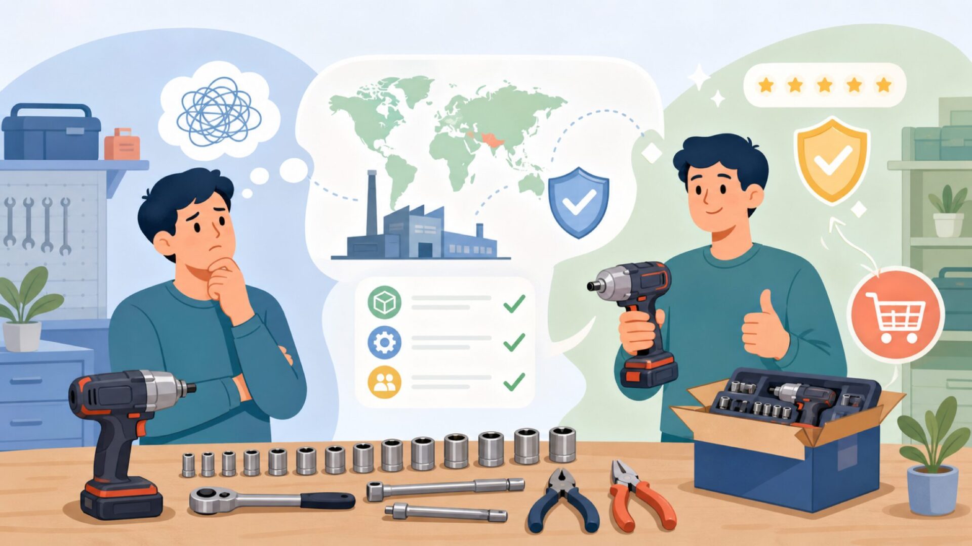 設計はアメリカ・製造は海外でも品質を信用していい理由を表すイラスト