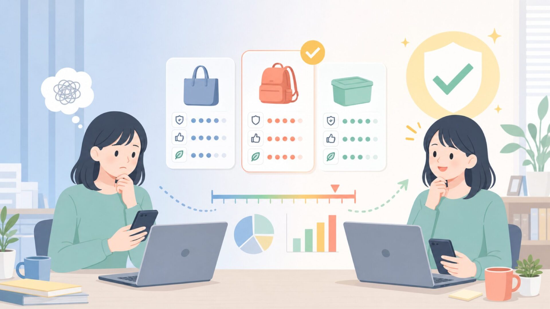 品質・信頼性は大丈夫?コスパブランドの実情を表すイラスト