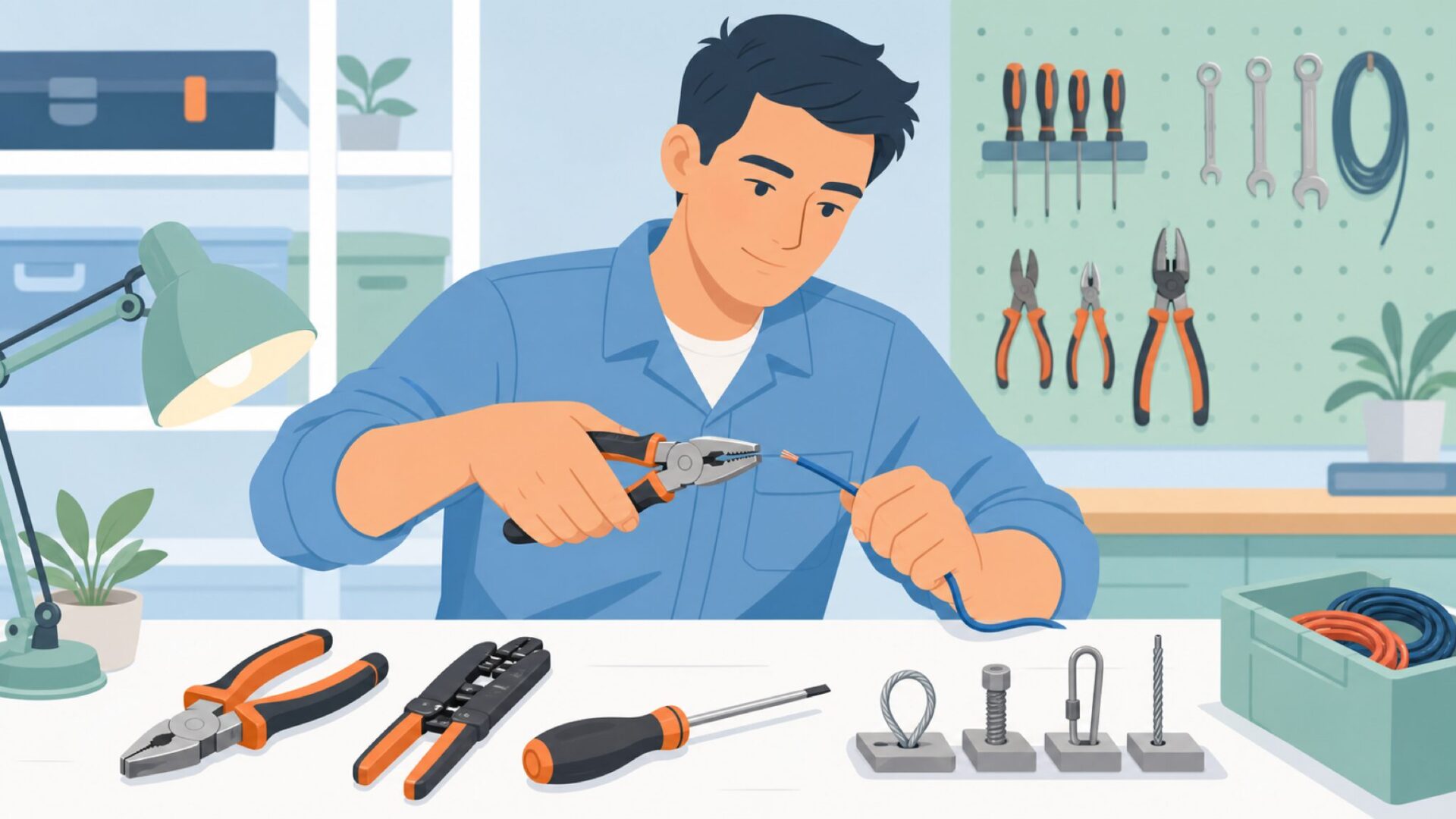 工具の切れ味と耐久性を確かめる職人のイラスト