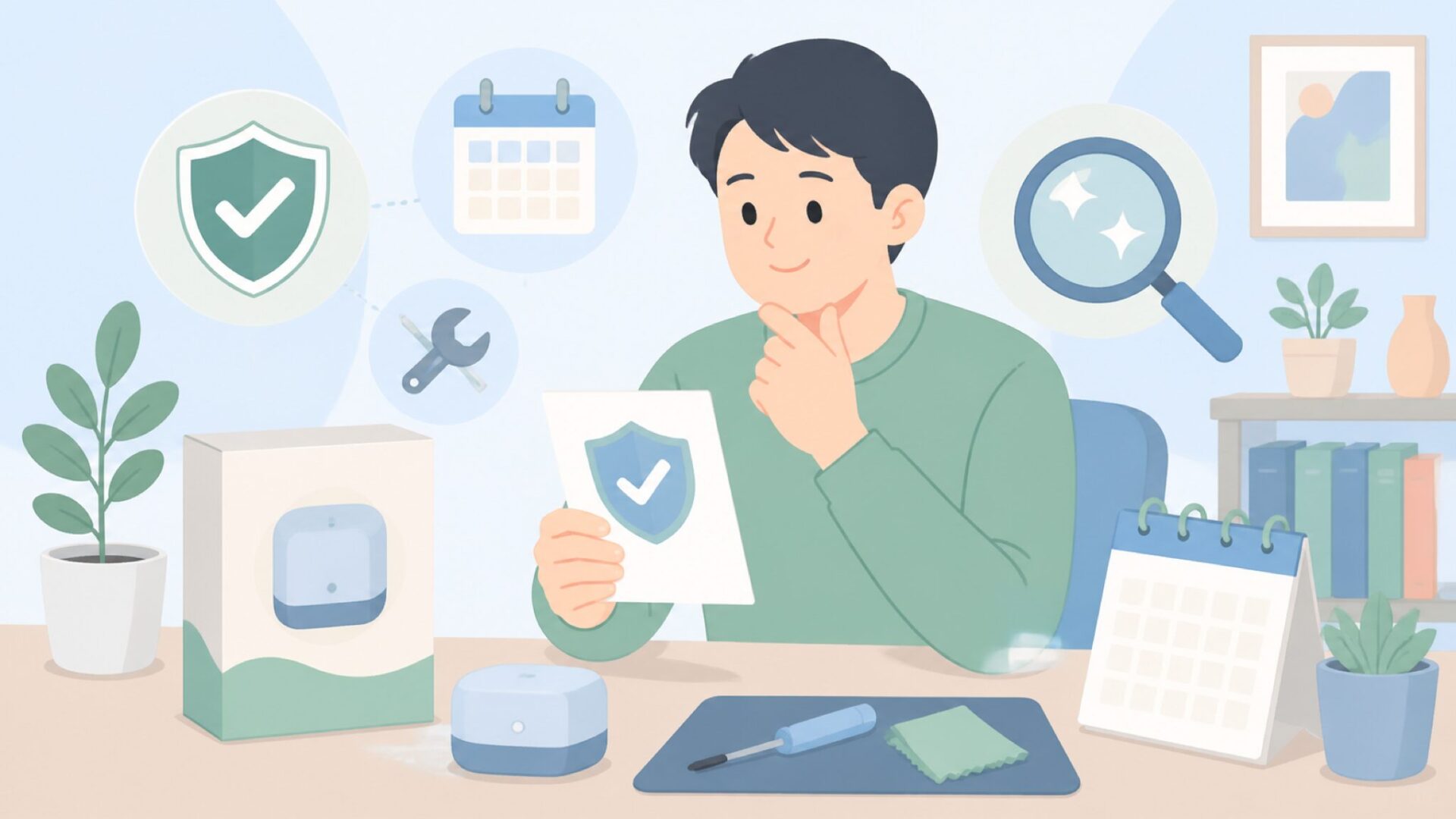 商品の品質と保証を確認するイラスト