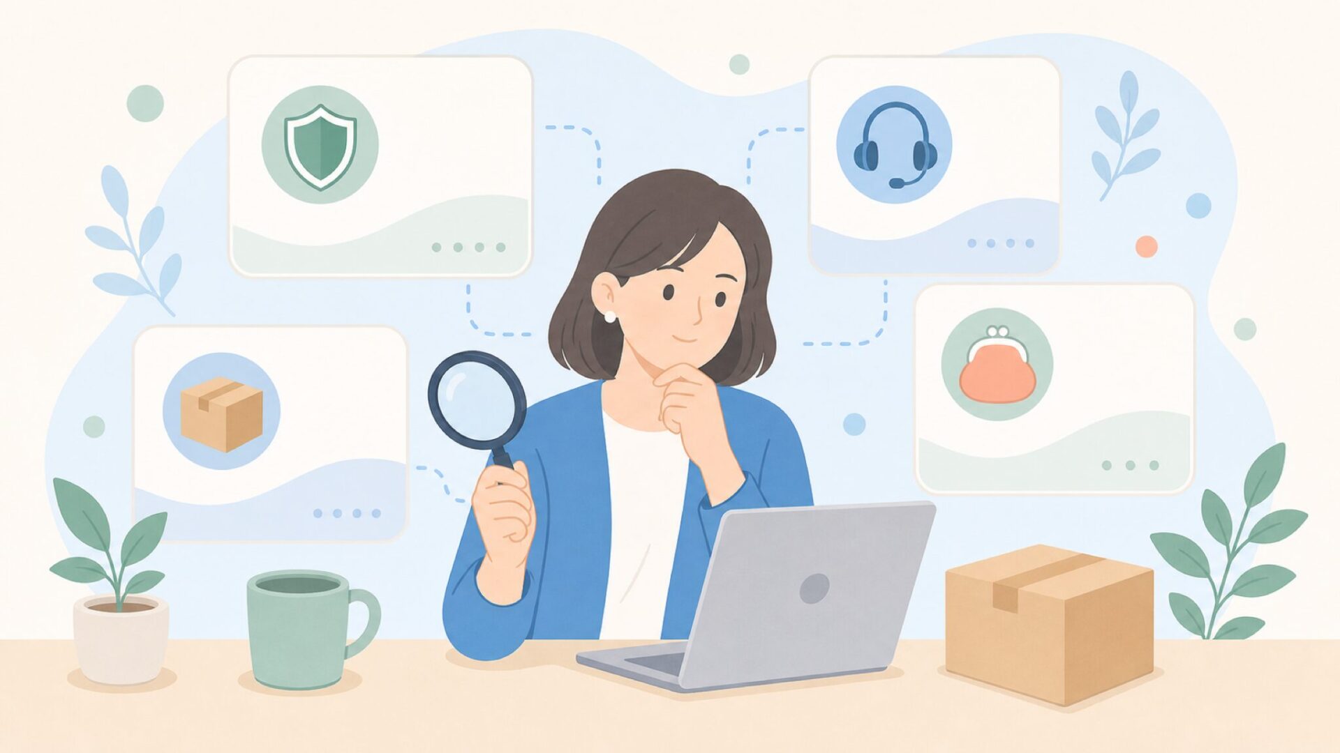 購入前の疑問を整理するイラスト