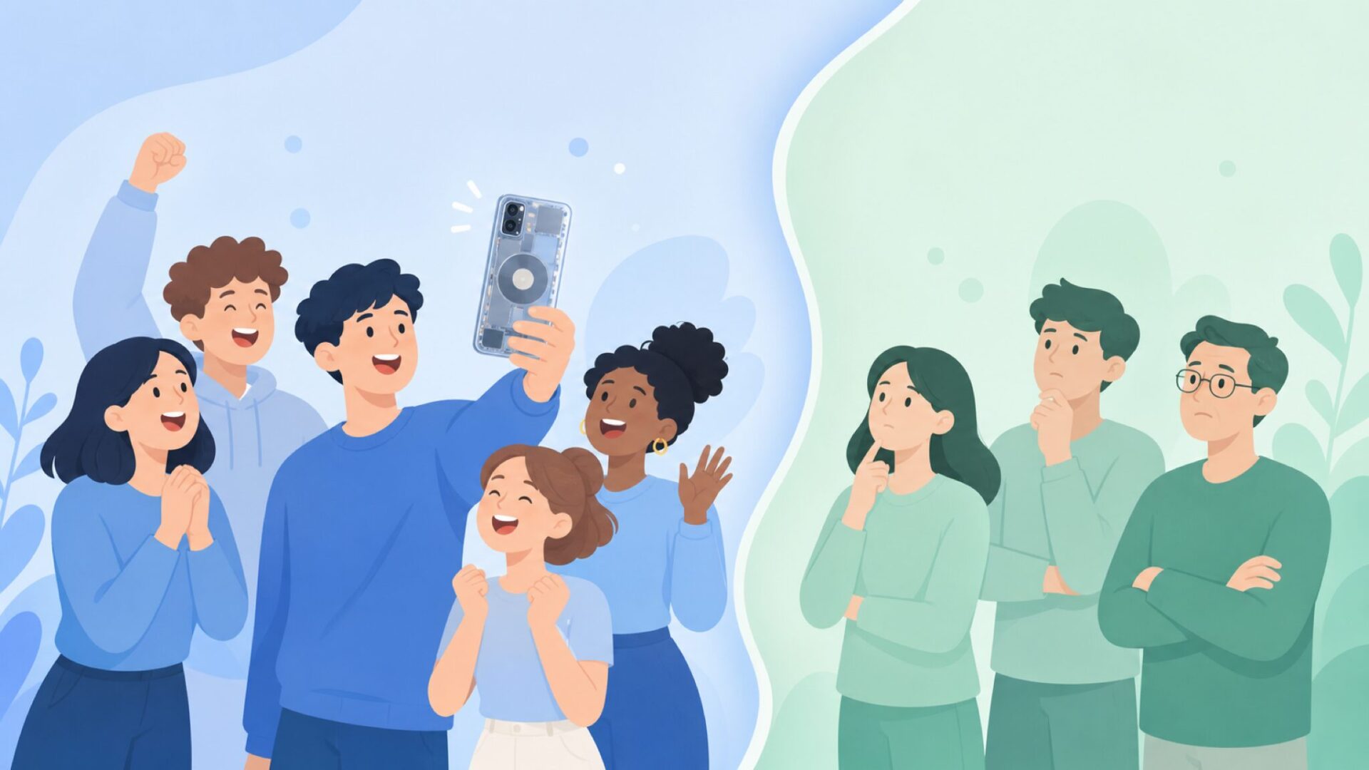 おすすめユーザーと慎重派ユーザーを対比したフラットイラスト