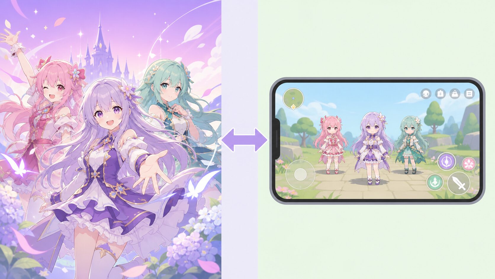 夜明けを背景にゲームを始める人物のイラスト