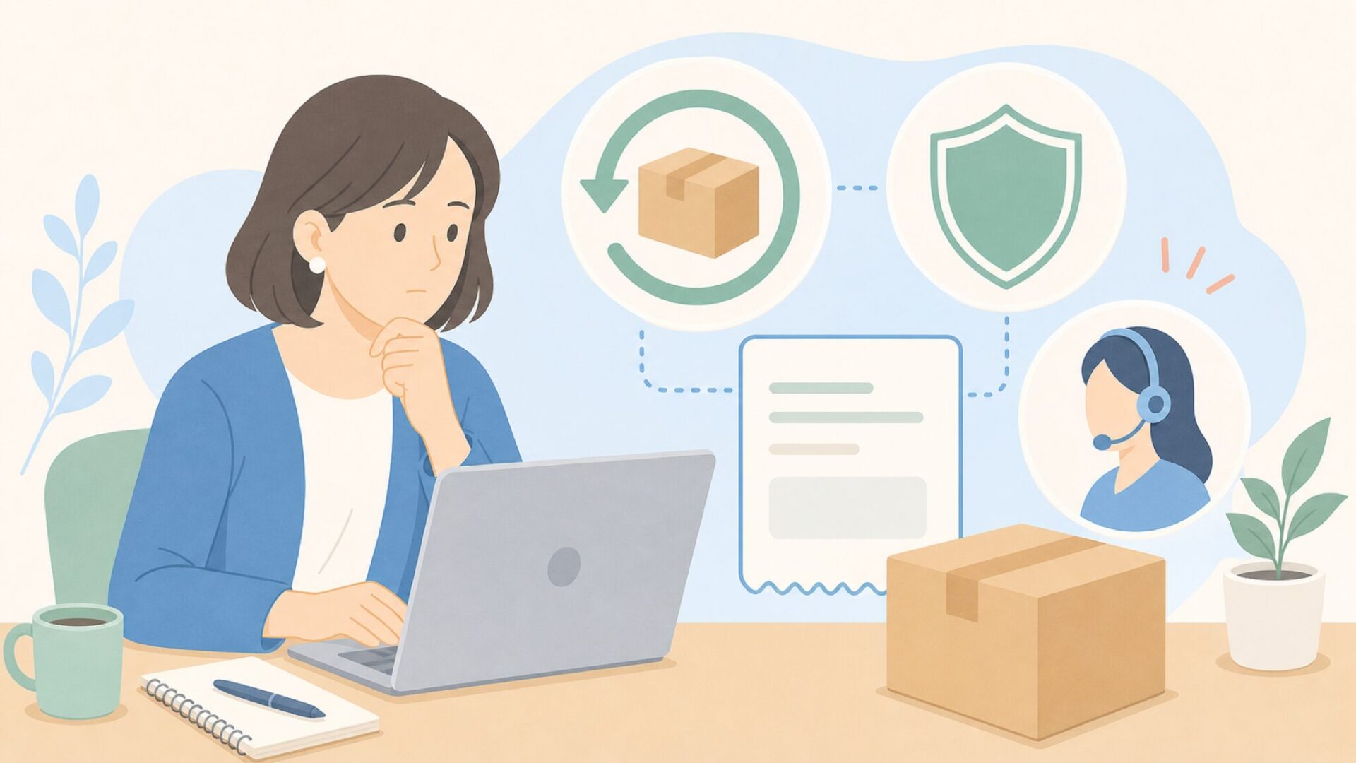 保証と返品条件を確認するイラスト