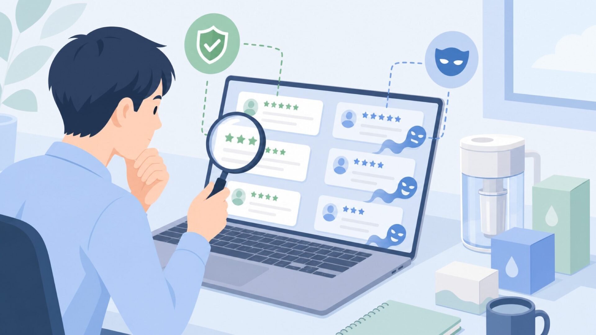 レビューの信頼性を分析するイラスト