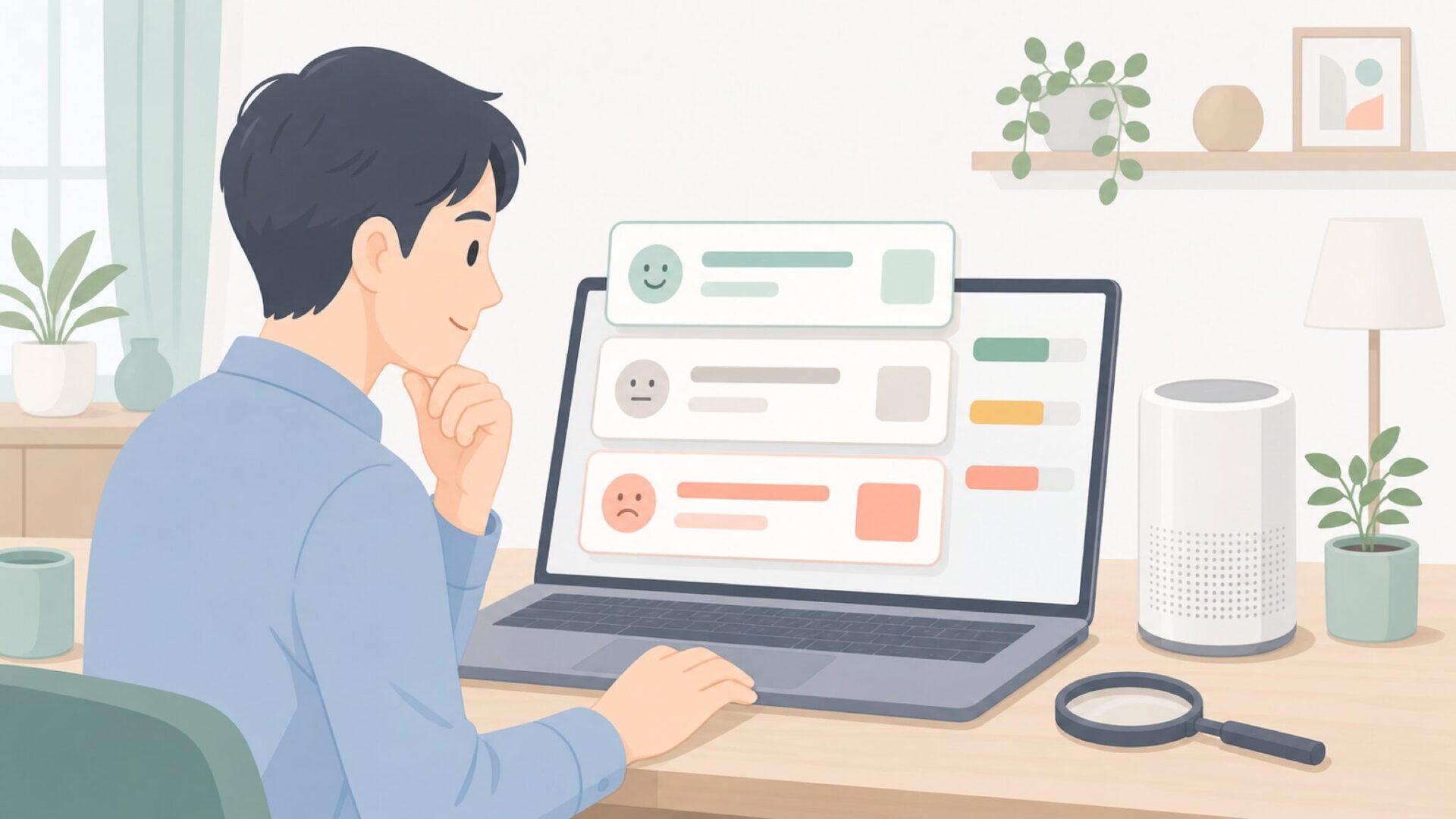 口コミを比較して判断する人のイラスト