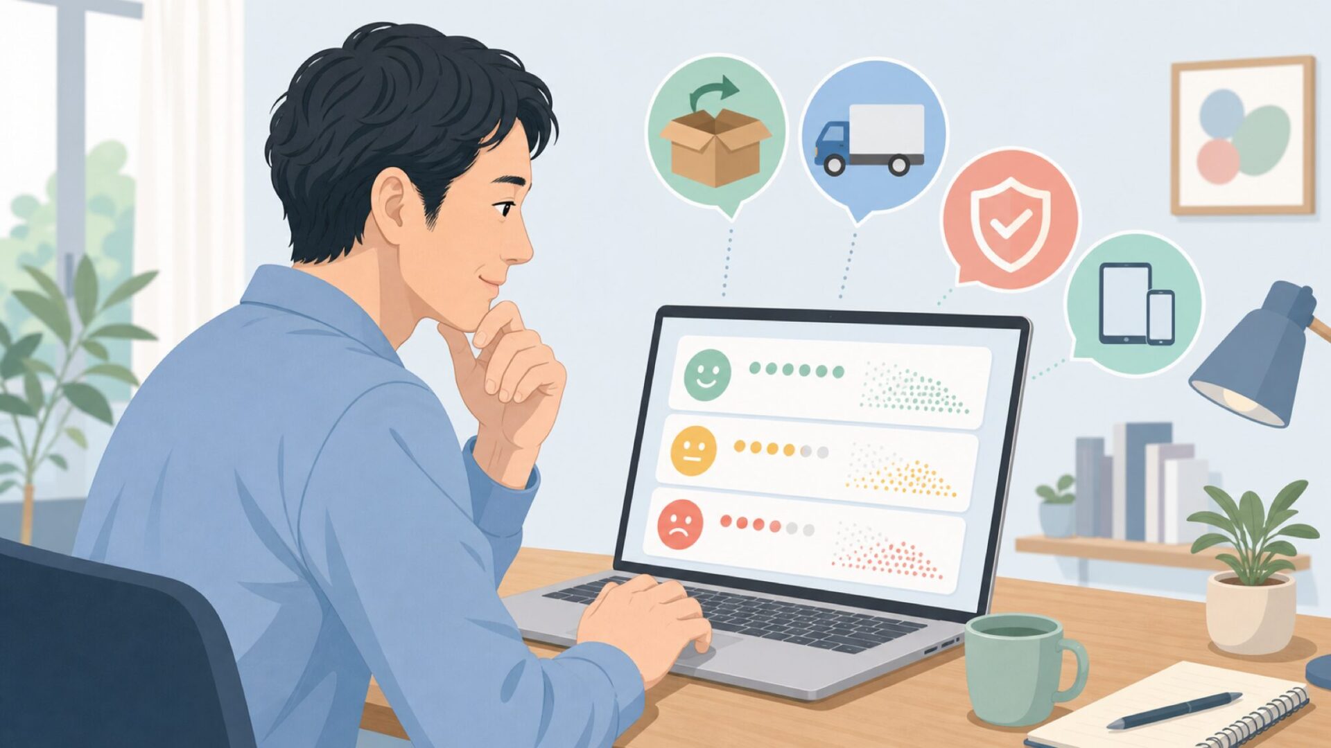 口コミと購入条件を最終確認する人物