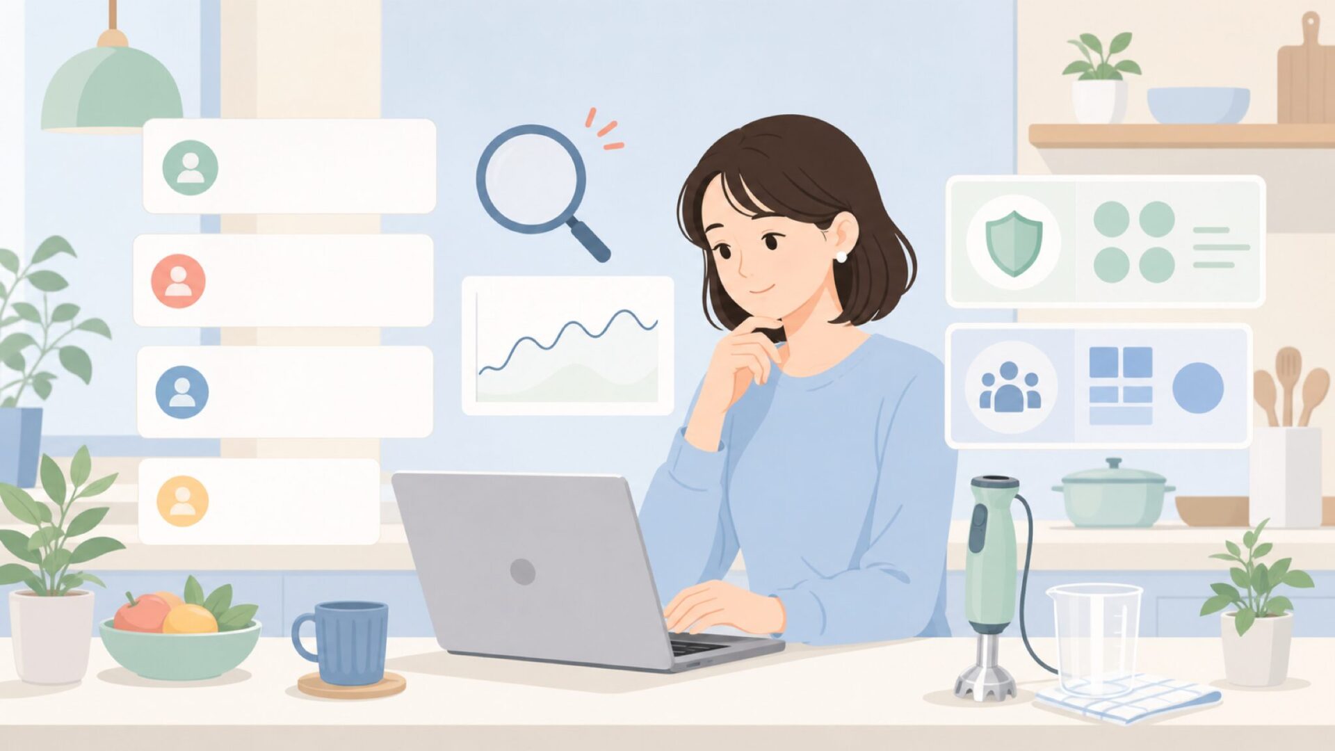 レビューの信頼性を調べる女性