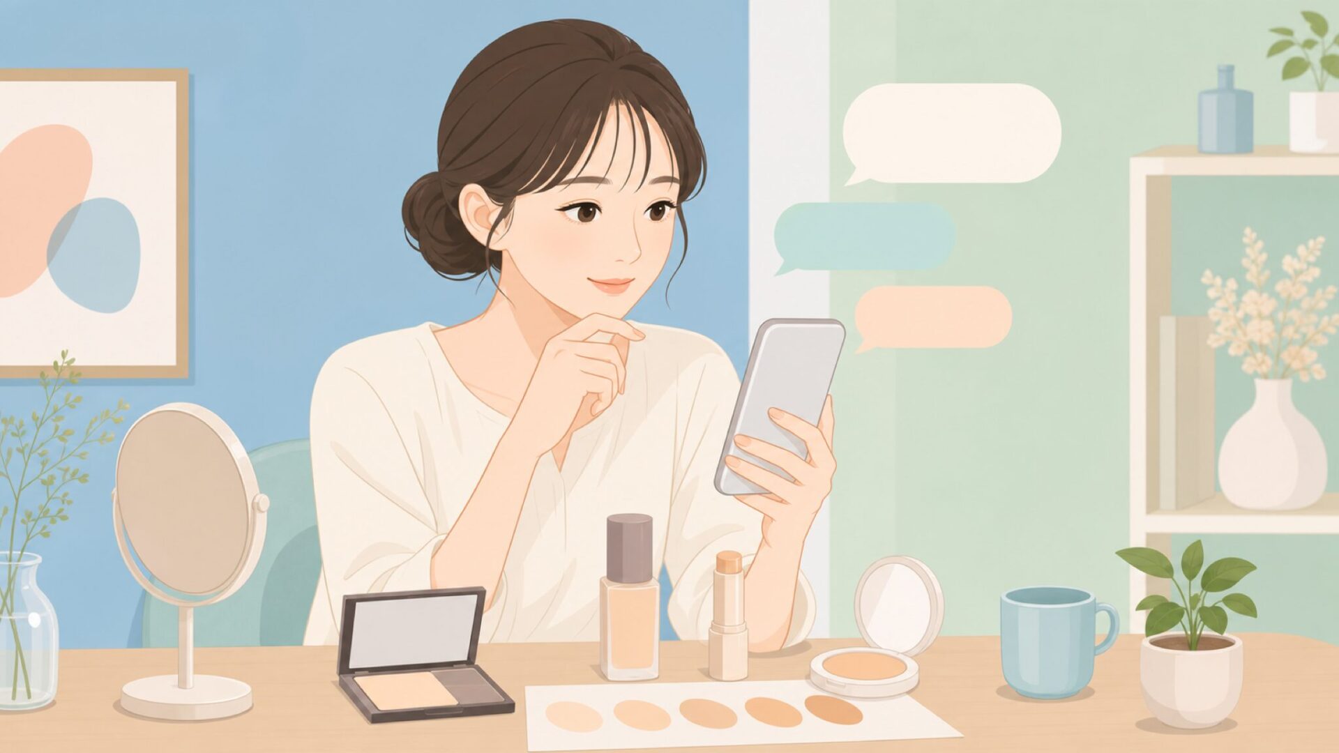口コミを見て初回購入を選ぶ女性のイラスト