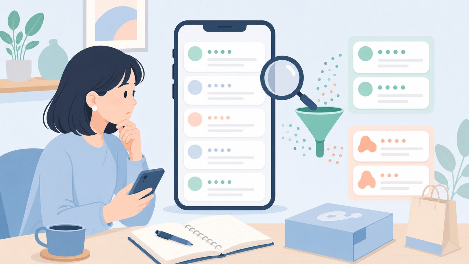 レビュー情報を見極める購入者のイラスト