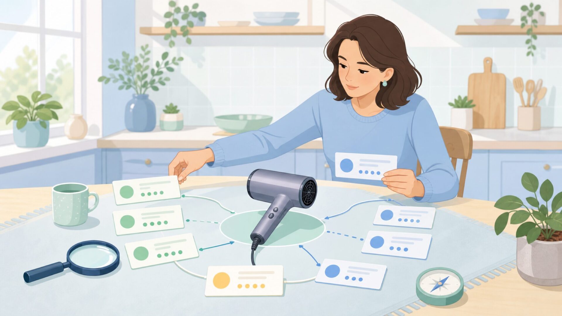 BGBドライヤーの口コミを整理する女性